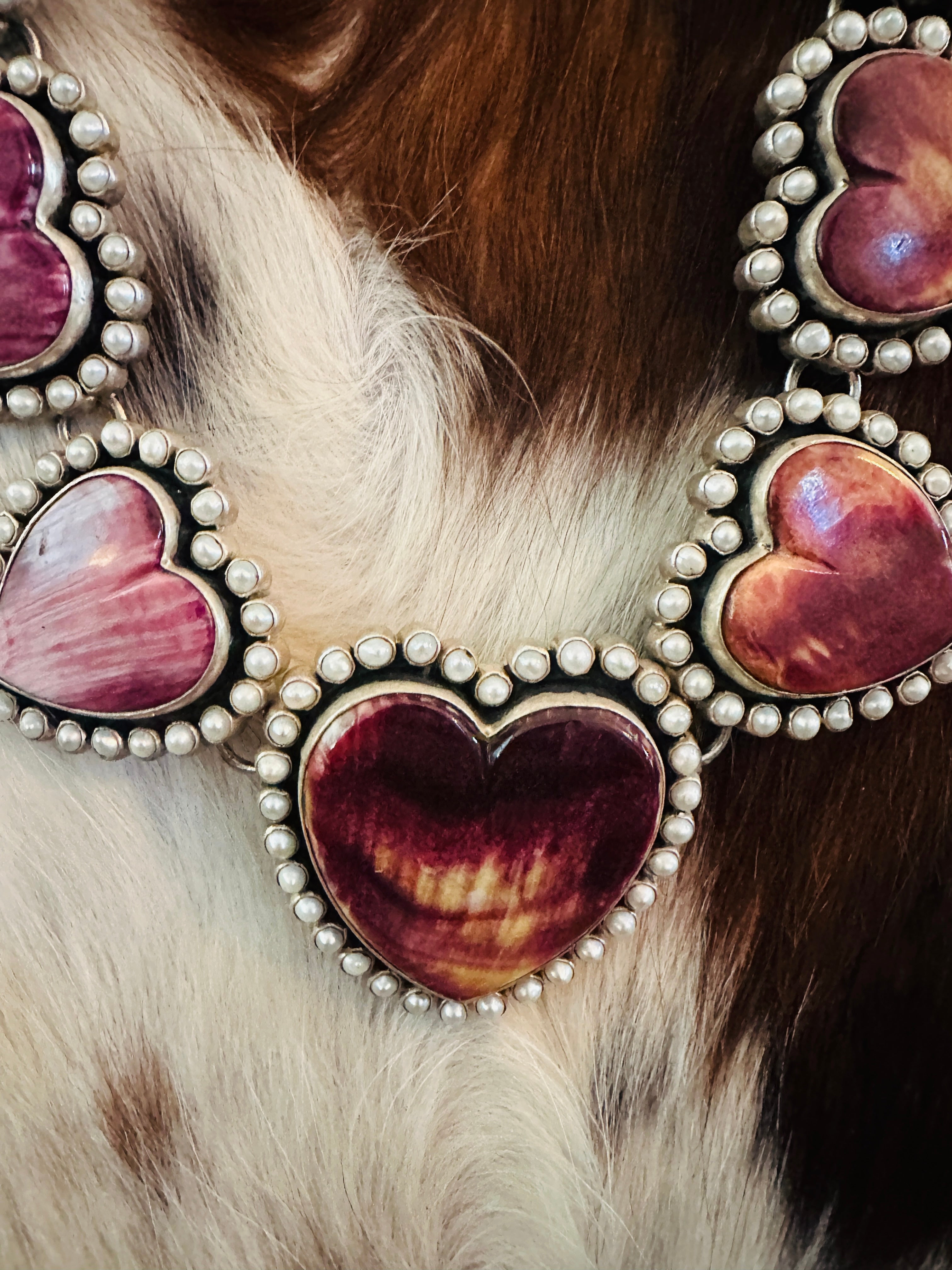 Handcrafted Purple Spiny, Mother of Pearl & Sterling Silver Heart Necklace by Federico Jimenez