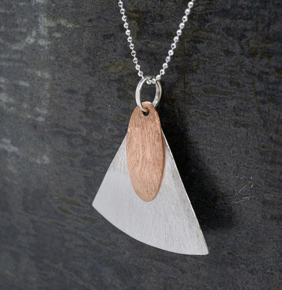 Hammered Copper & Silver Shapes Pendant Necklace