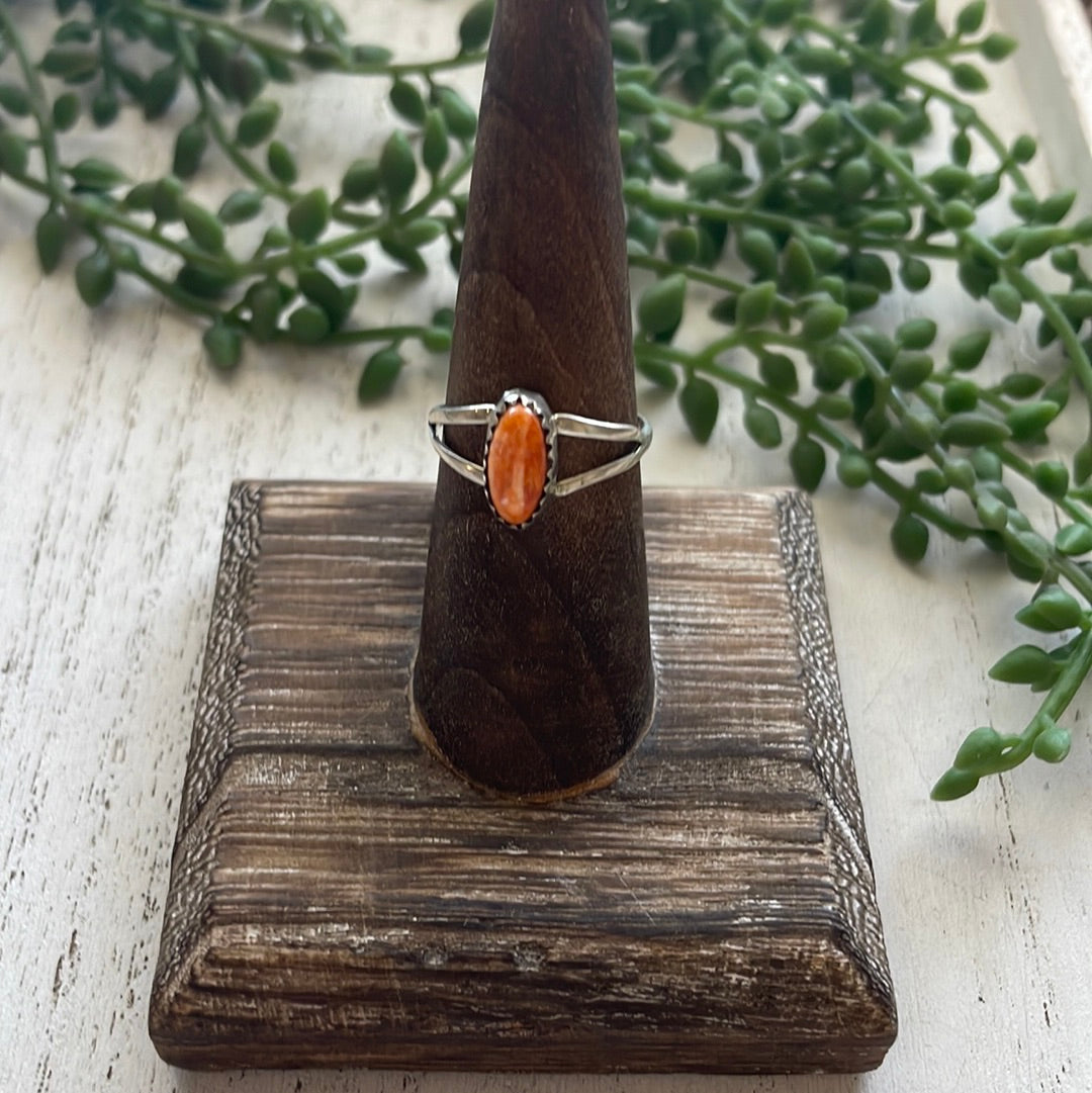 Handcrafted Sterling Silver Single Stone Orange Spiny Ring