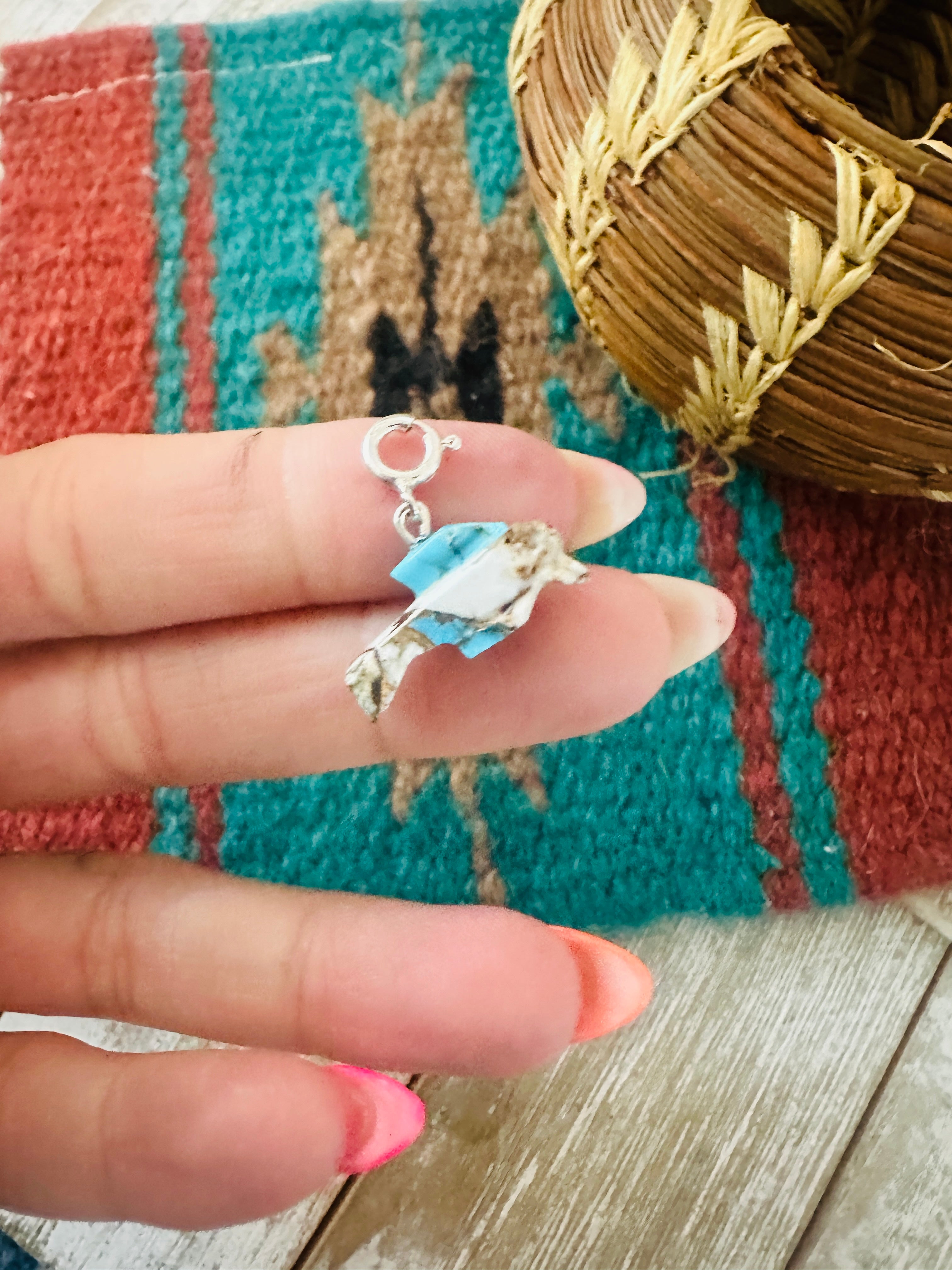 Handcrafted & Hand Carved Blue Mojave Dolphin Charm