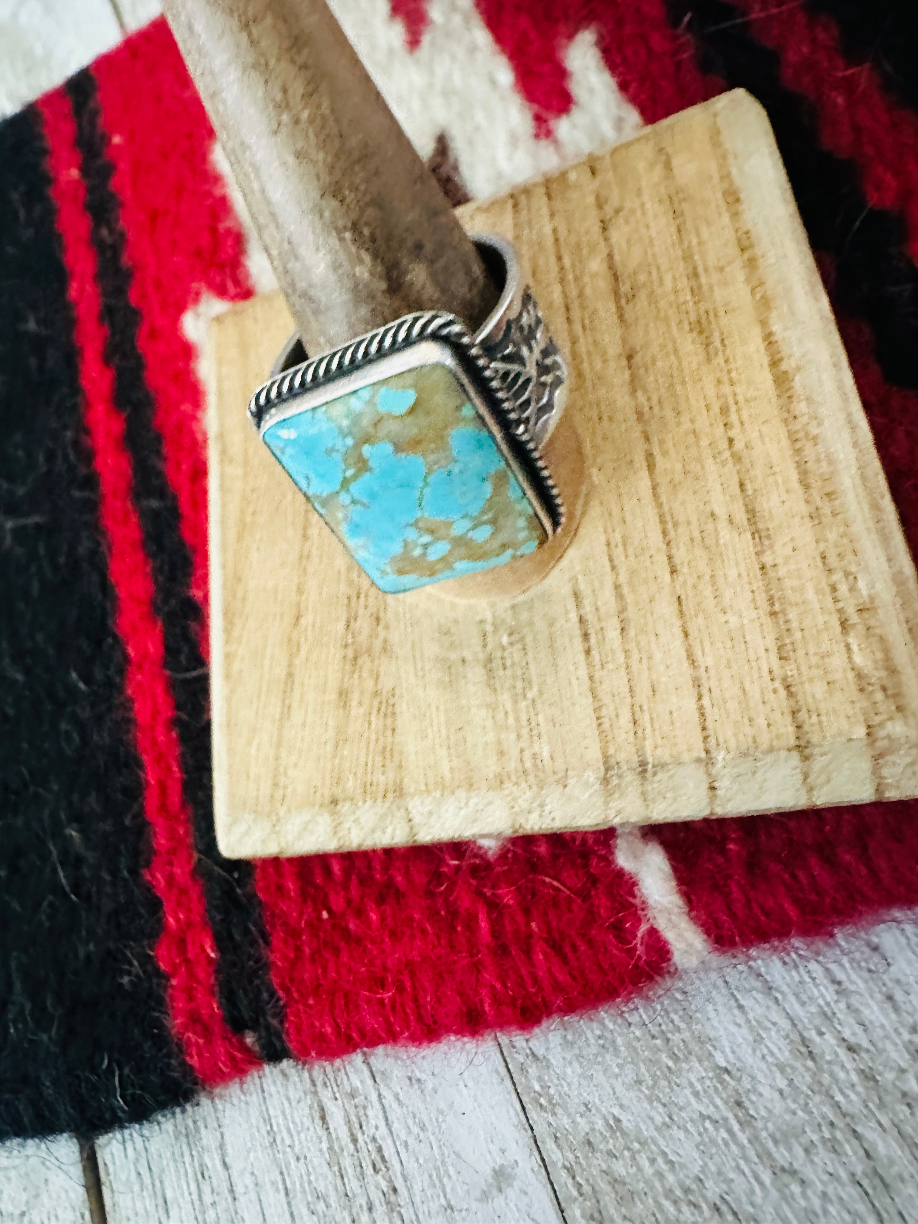 Handcrafted Sterling Silver & Turquoise Cigar Band Ring Size 12