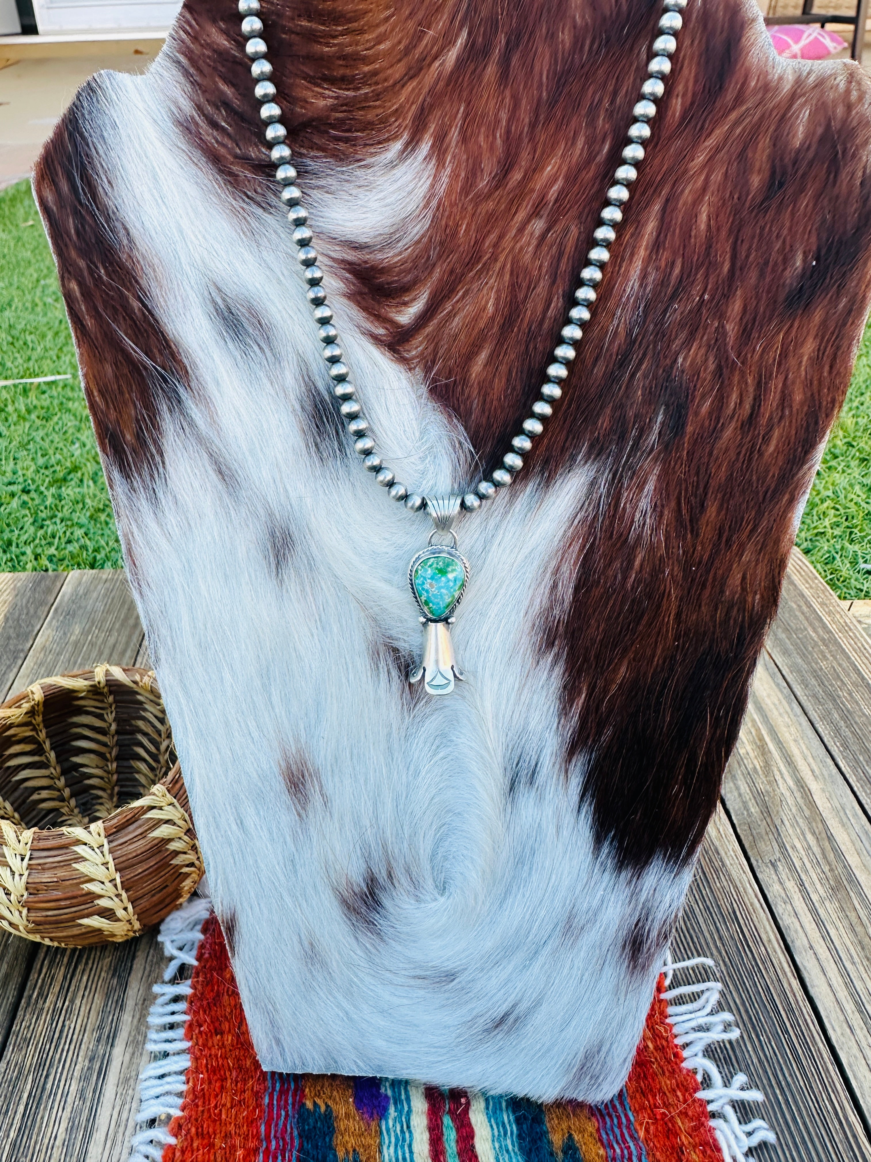 Handcrafted Turquoise & Sterling Silver Beaded Blossom Necklace