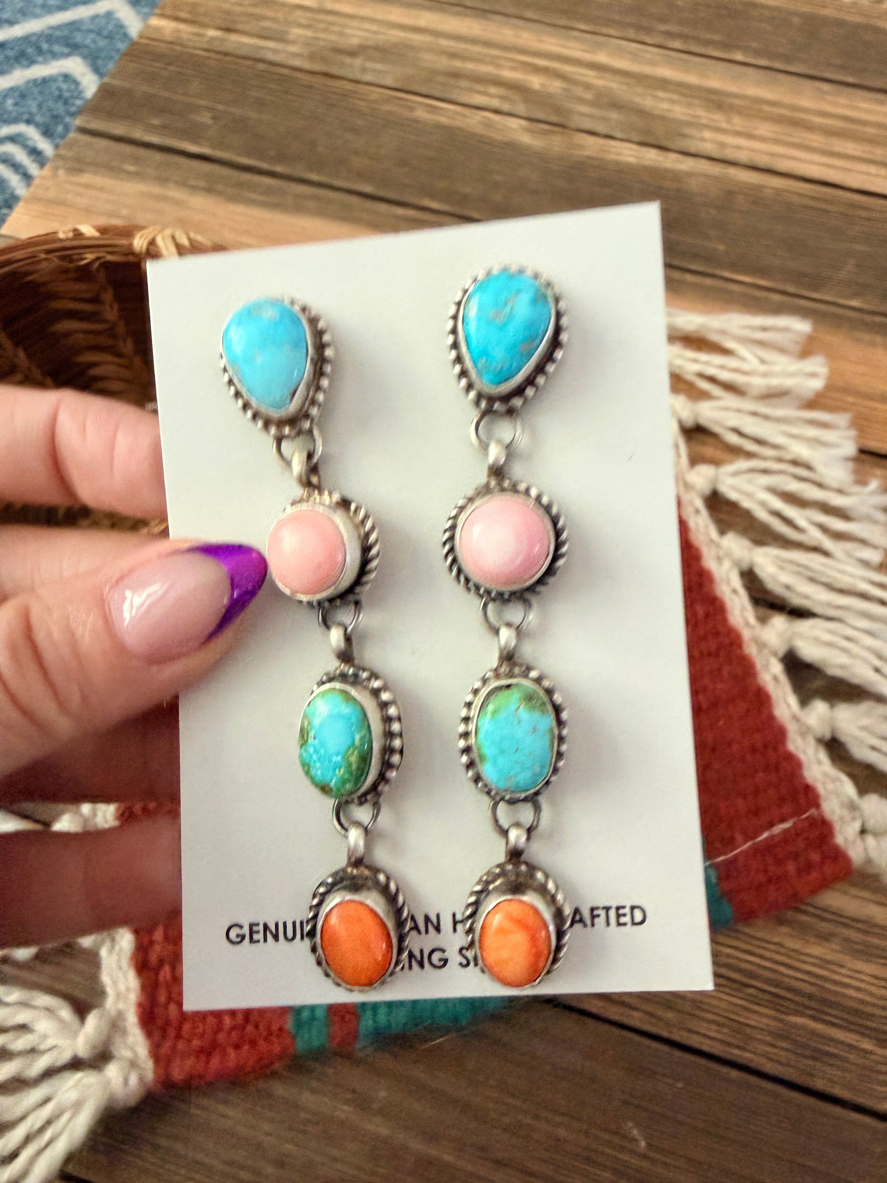 Handcrafted Multi Stone & Sterling Silver Dangle Earrings by Vicky Hicks