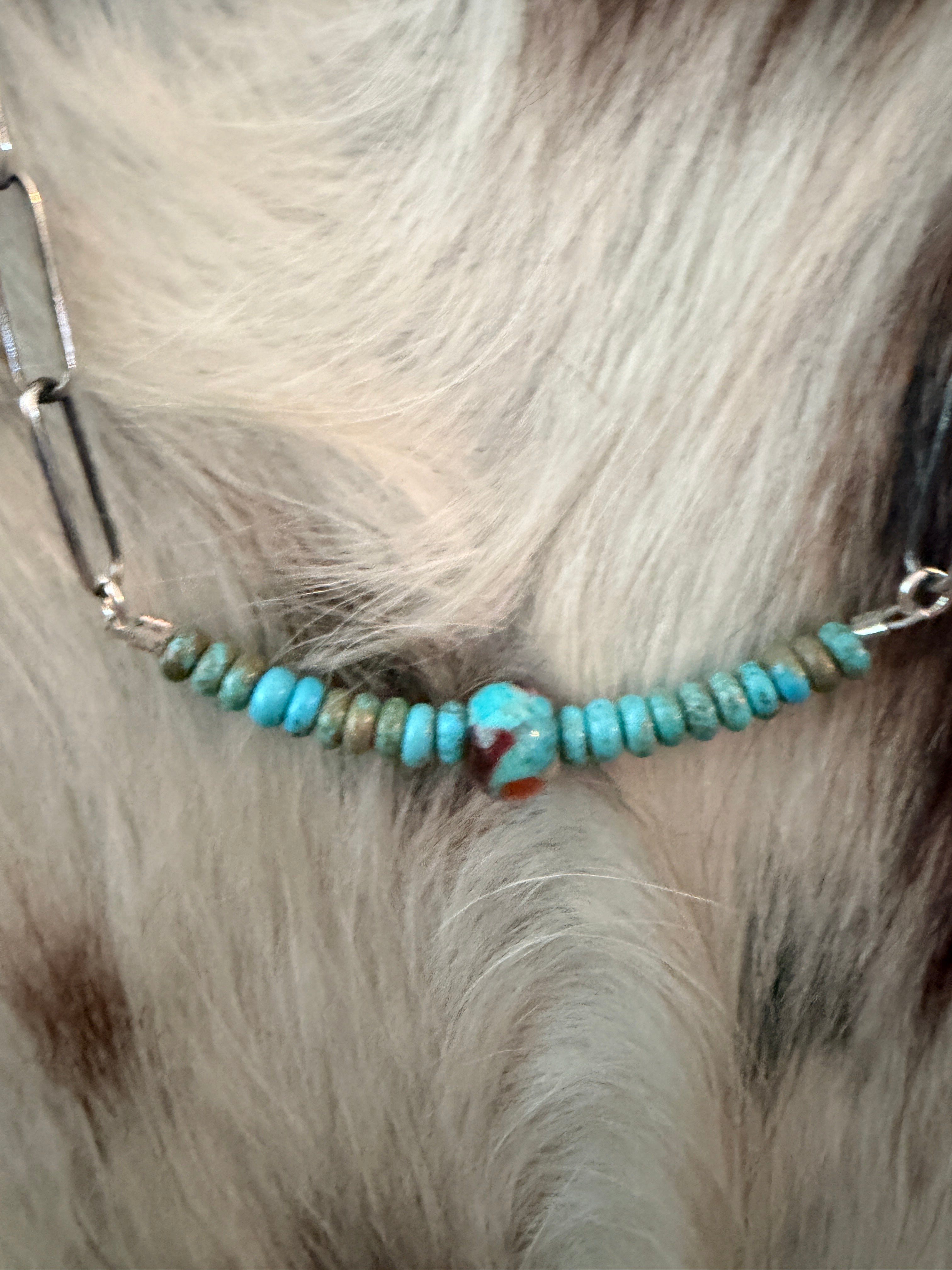 Handmade Sterling Silver, Turquoise & Spice Beaded Necklace