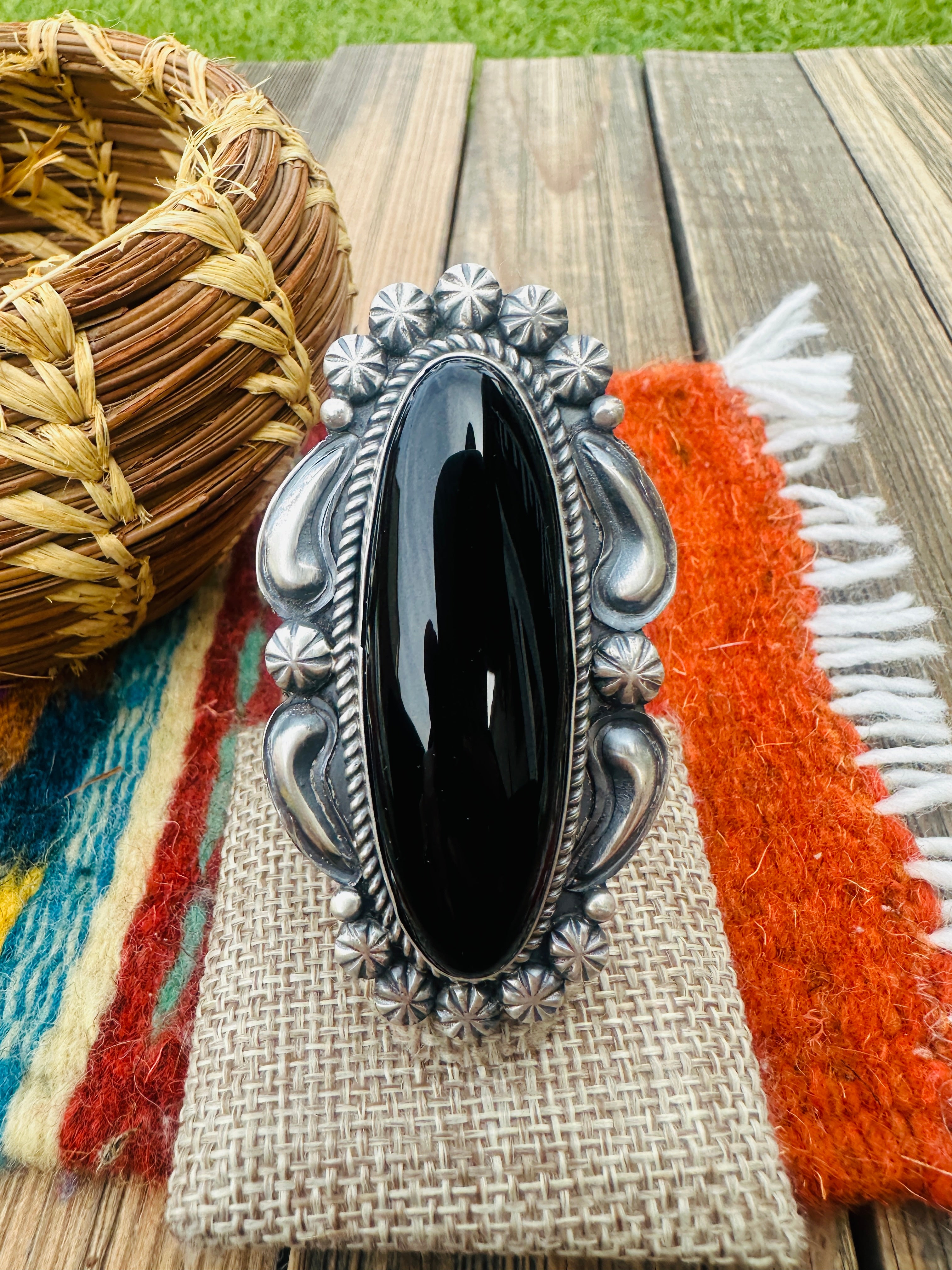 Handcrafted Black Onyx, & Sterling Silver Ring by Jeff James Jr.