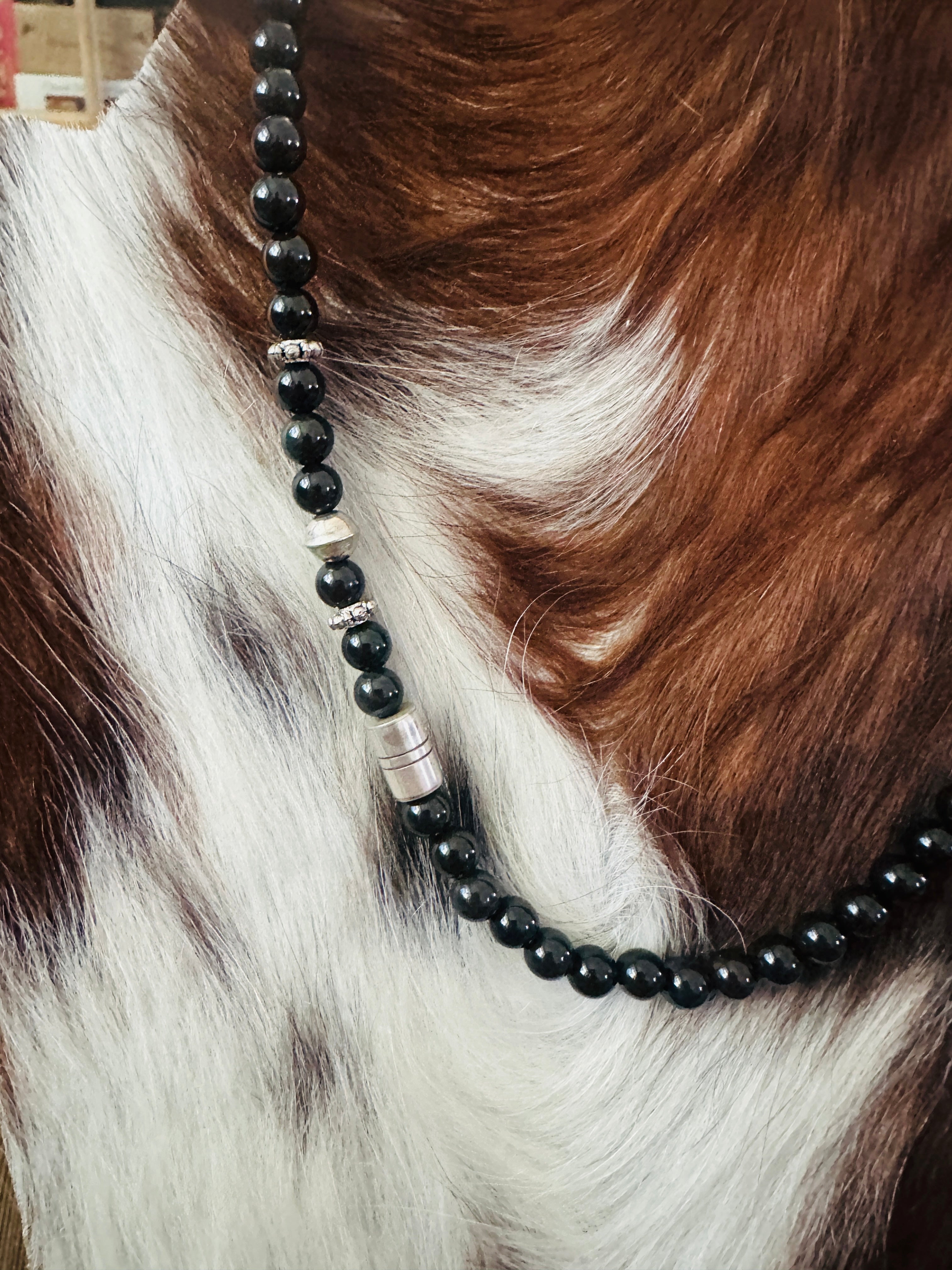 Handcrafted Black Onyx & Sterling Silver Beaded 16” Necklace by T & R Singer