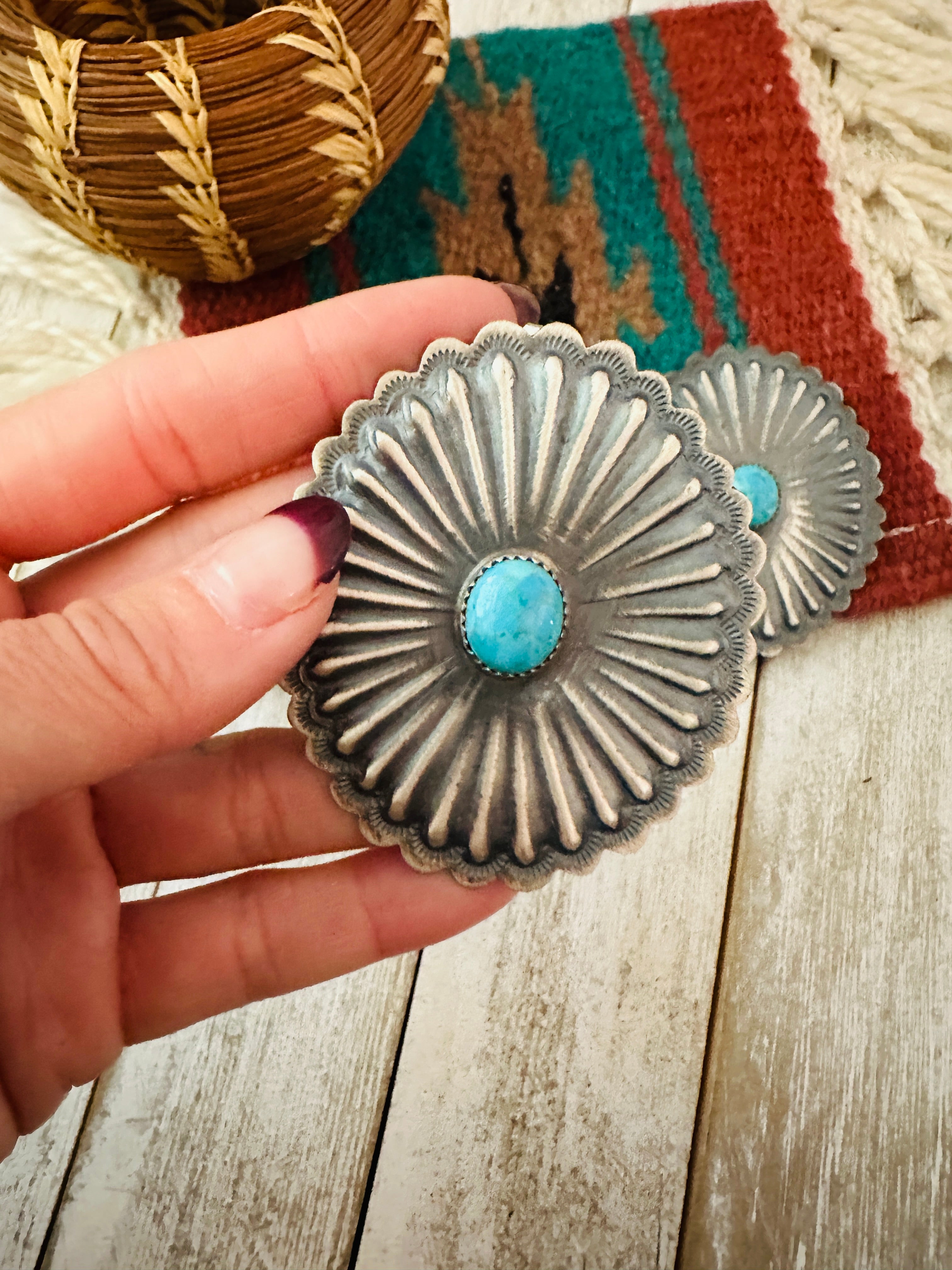 Handcrafted Sterling Silver & Turquoise Concho Post Earrings