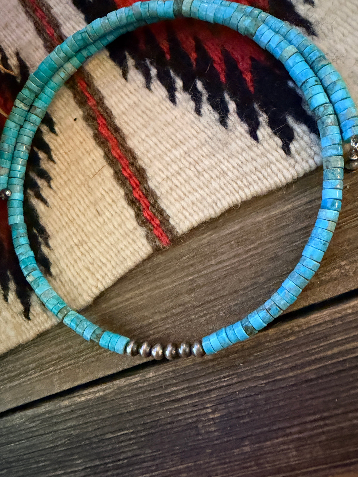 Handcrafted Turquoise & Sterling Silver Beaded Wrap Choker Necklace