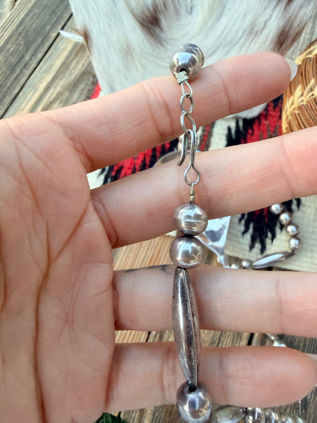 Old Pawn Handcrafted Turquoise & Sterling Silver Beaded Necklace
