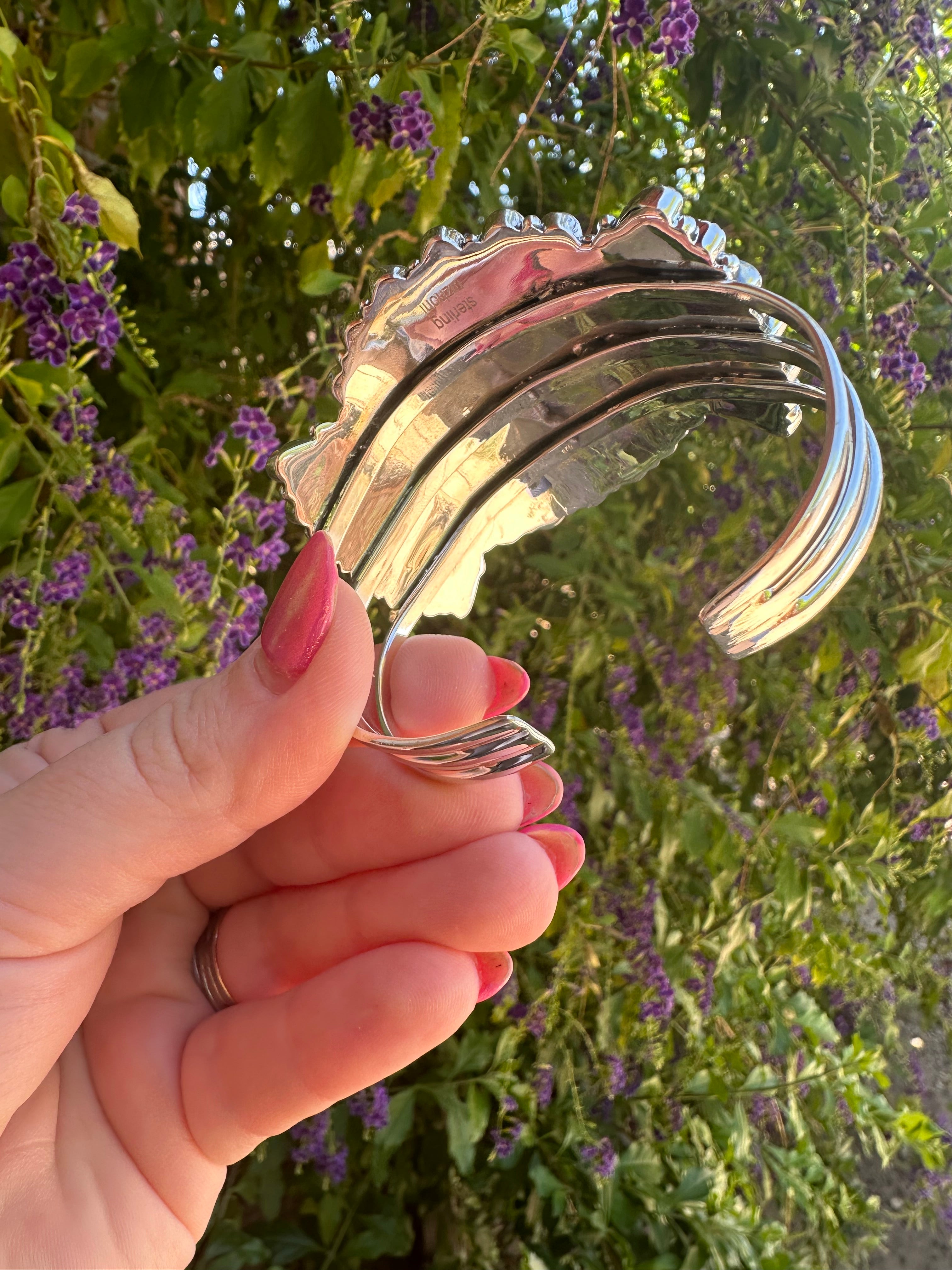 Handmade Sterling Silver & Light Blue Fire Opal Cluster Cuff Bracelet Signed Nizhoni /