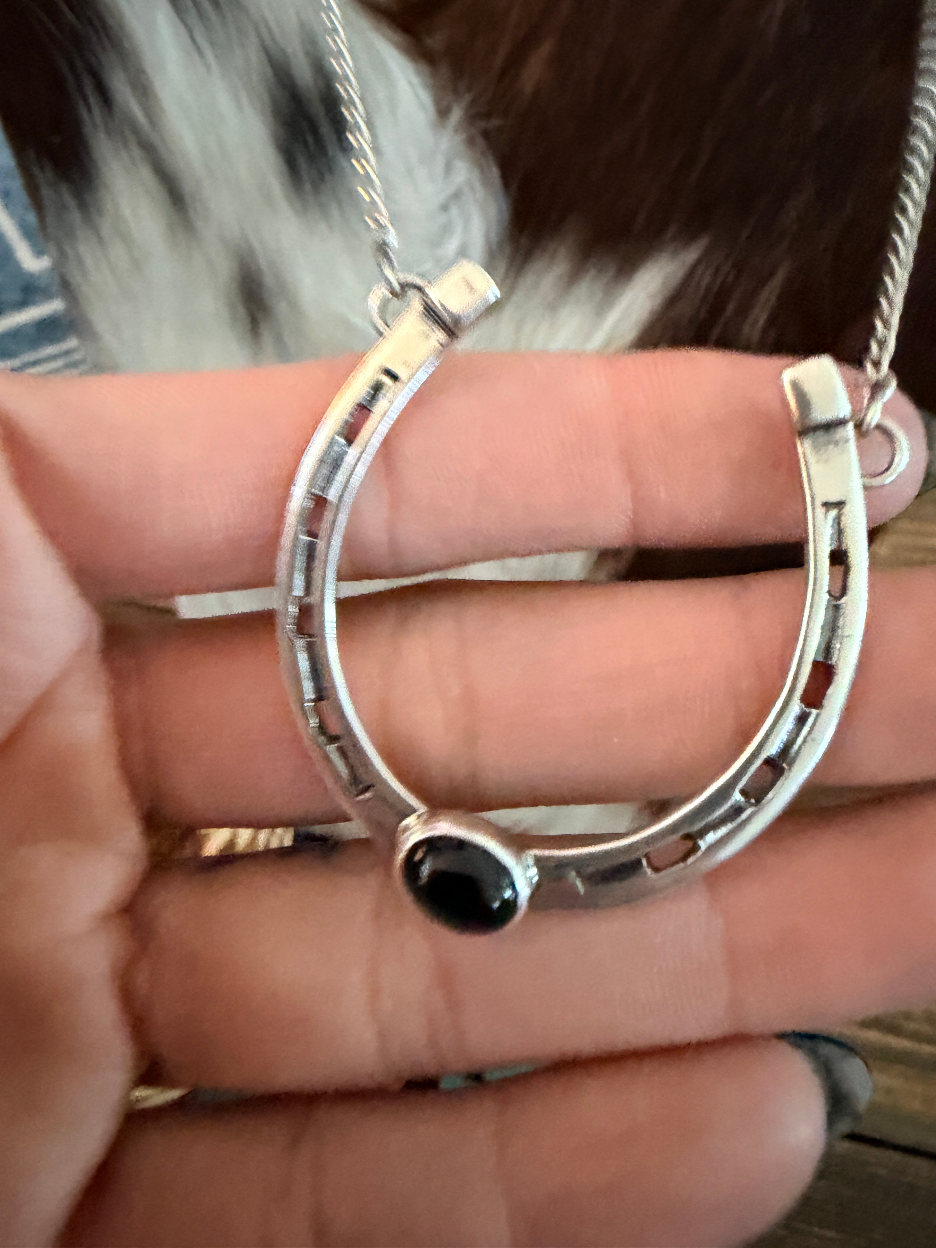 Handcrafted Onyx & Sterling Silver Horseshoe Necklace