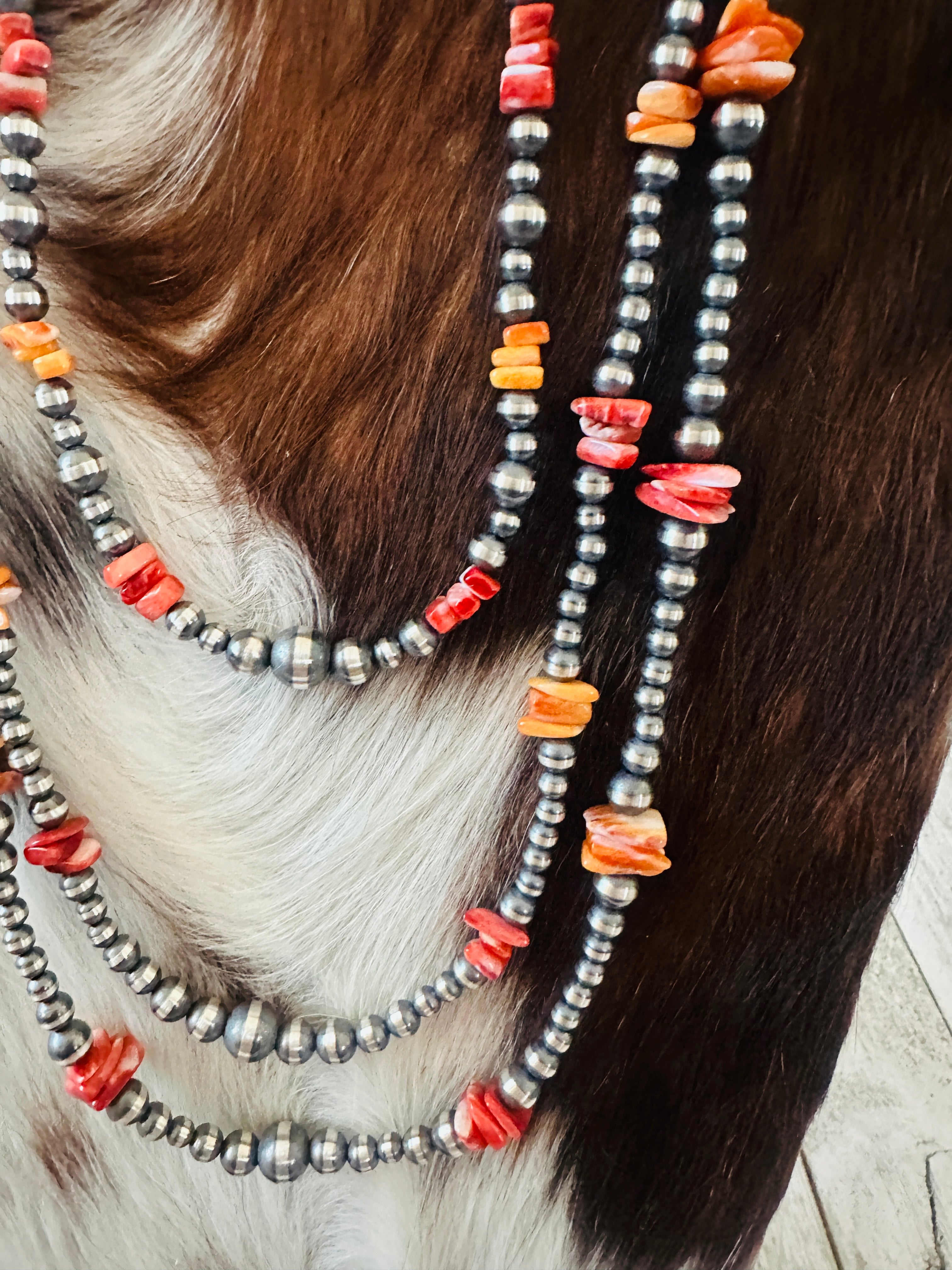 Handcrafted Sterling Silver & Spiny Oyster Beaded Necklace