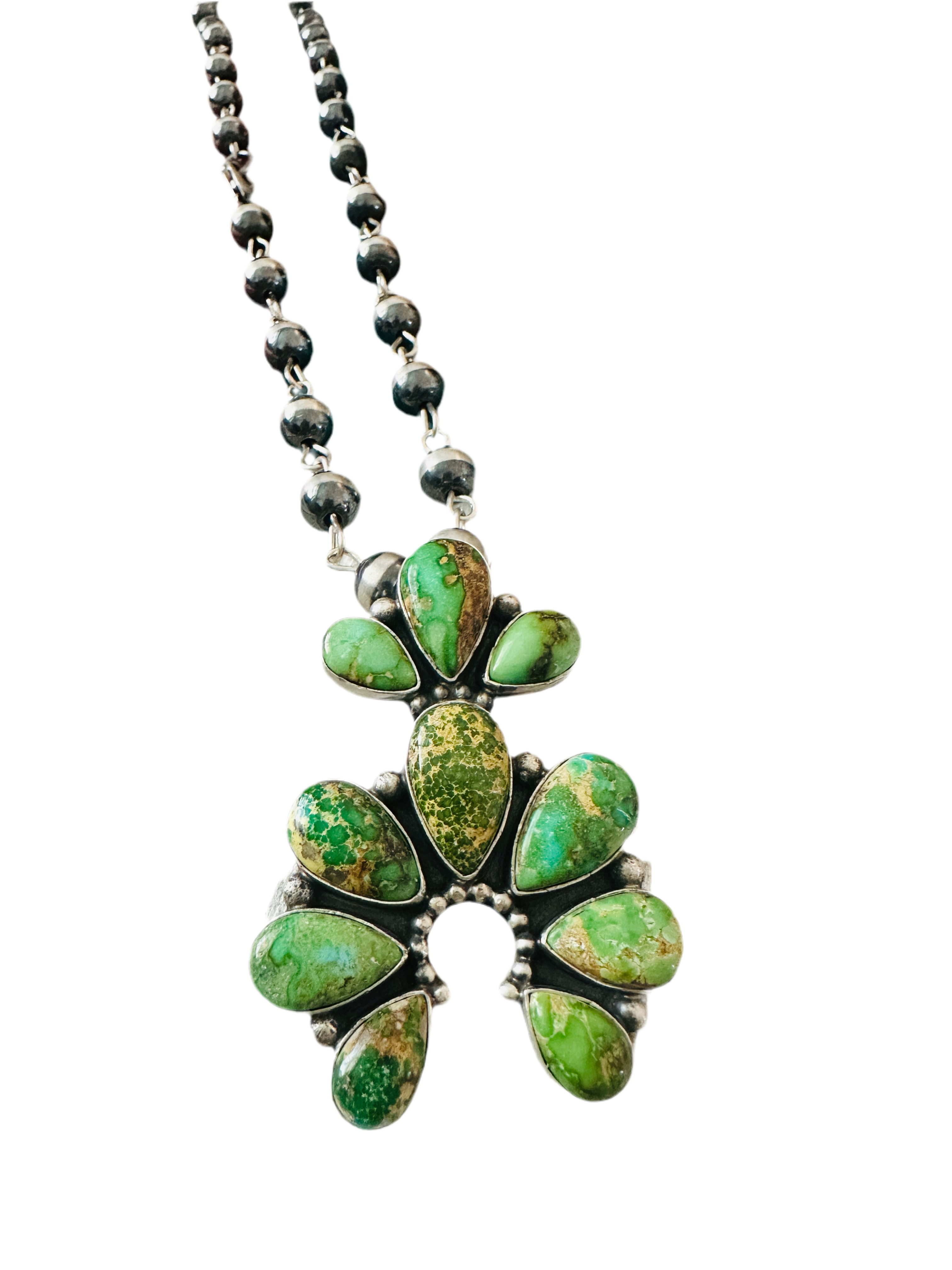 Handcrafted Sterling Silver & Sonoran Gold Turquoise Beaded Naja Necklace Signed