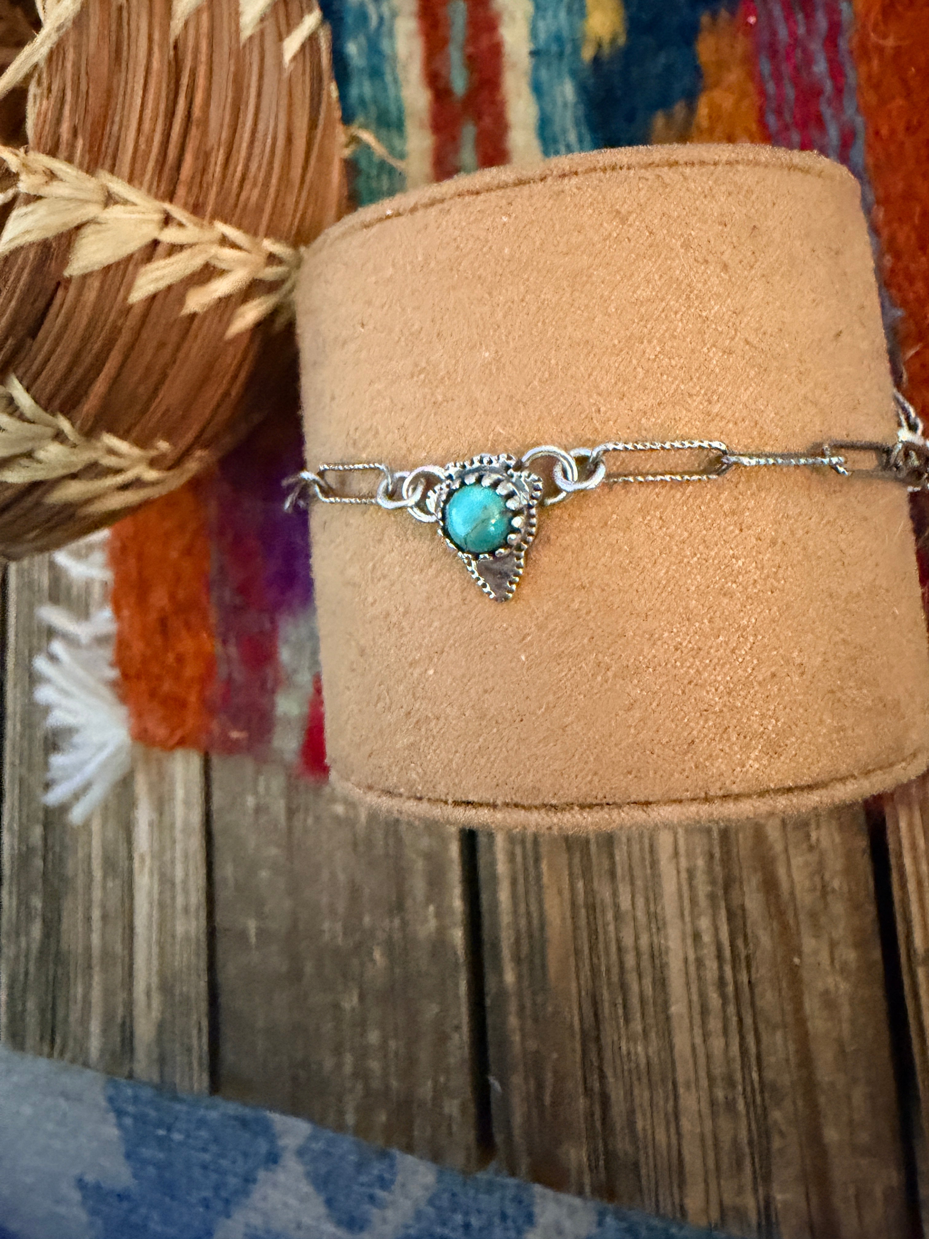 Handmade Kingman Turquoise & Sterling Silver Arrowhead Anklet