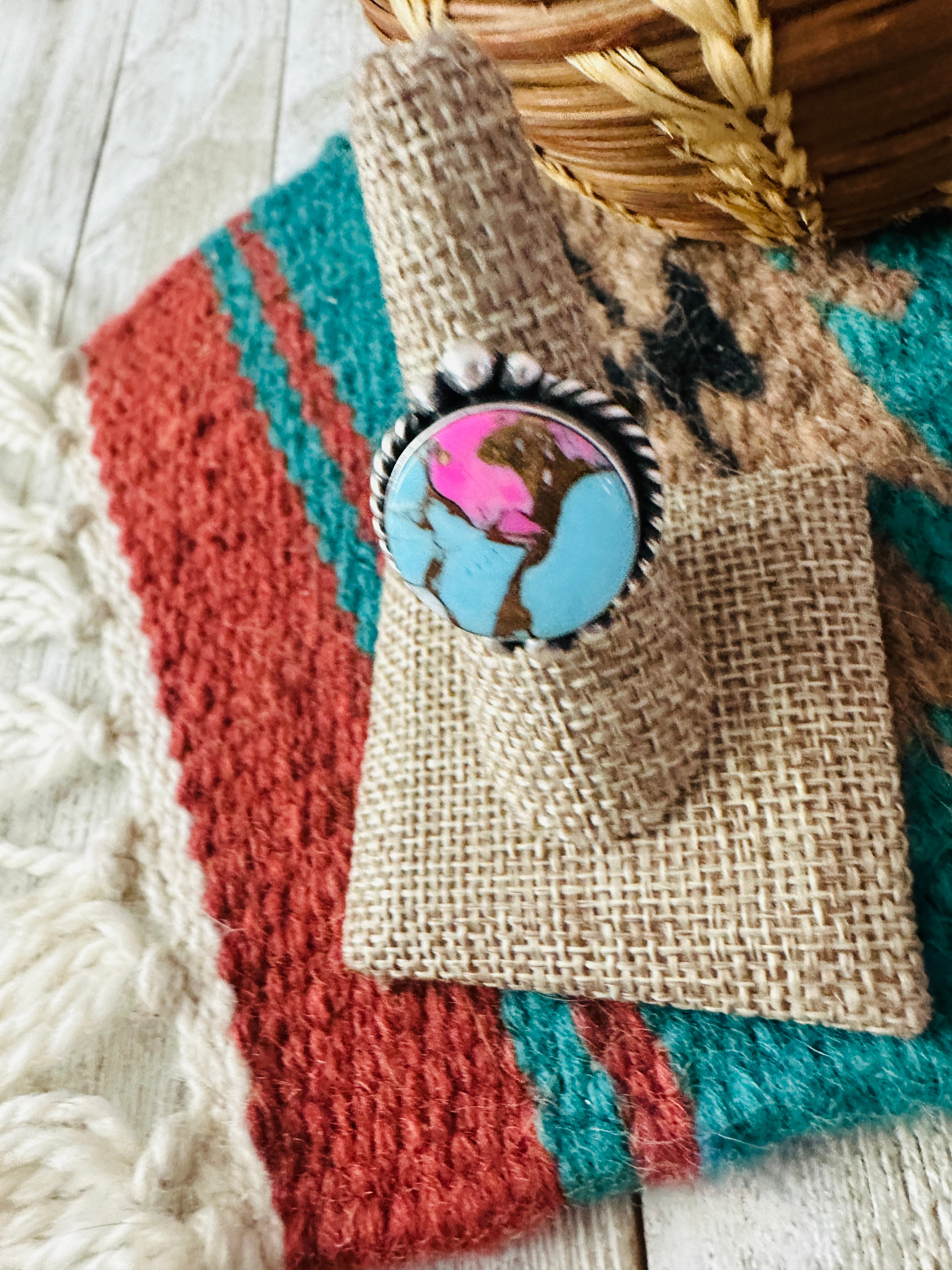 Handcrafted Sterling Silver & Cotton Candy Adjustable Ring