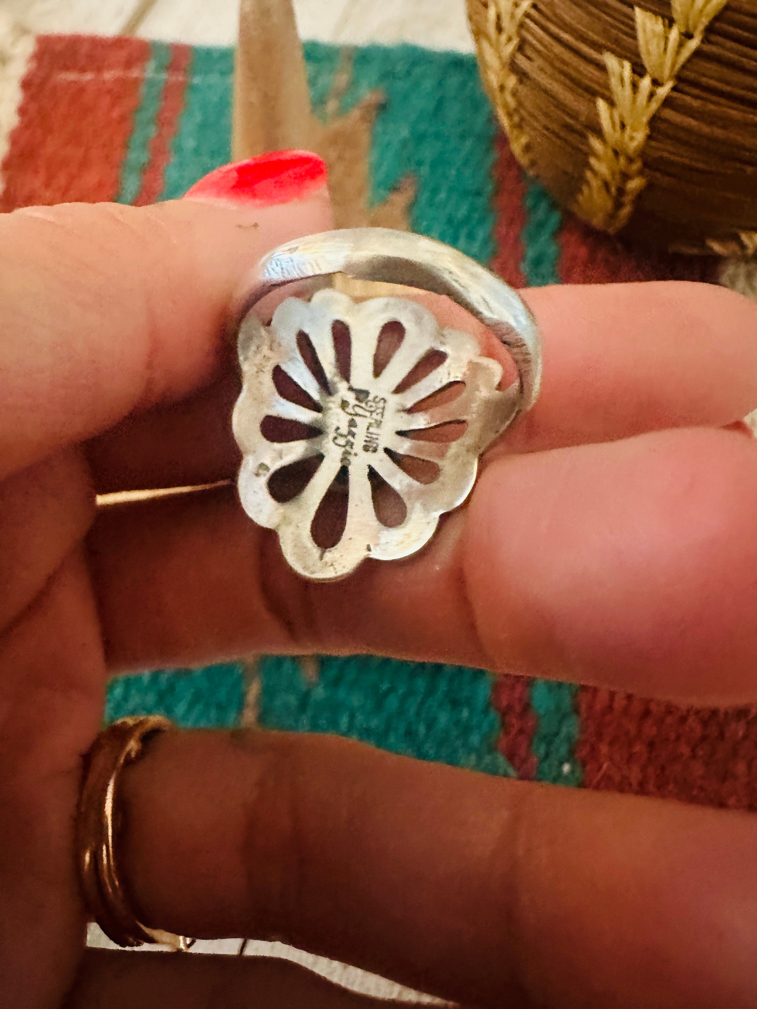 Handcrafted Sterling Silver & Orange Spiny Flower Ring
