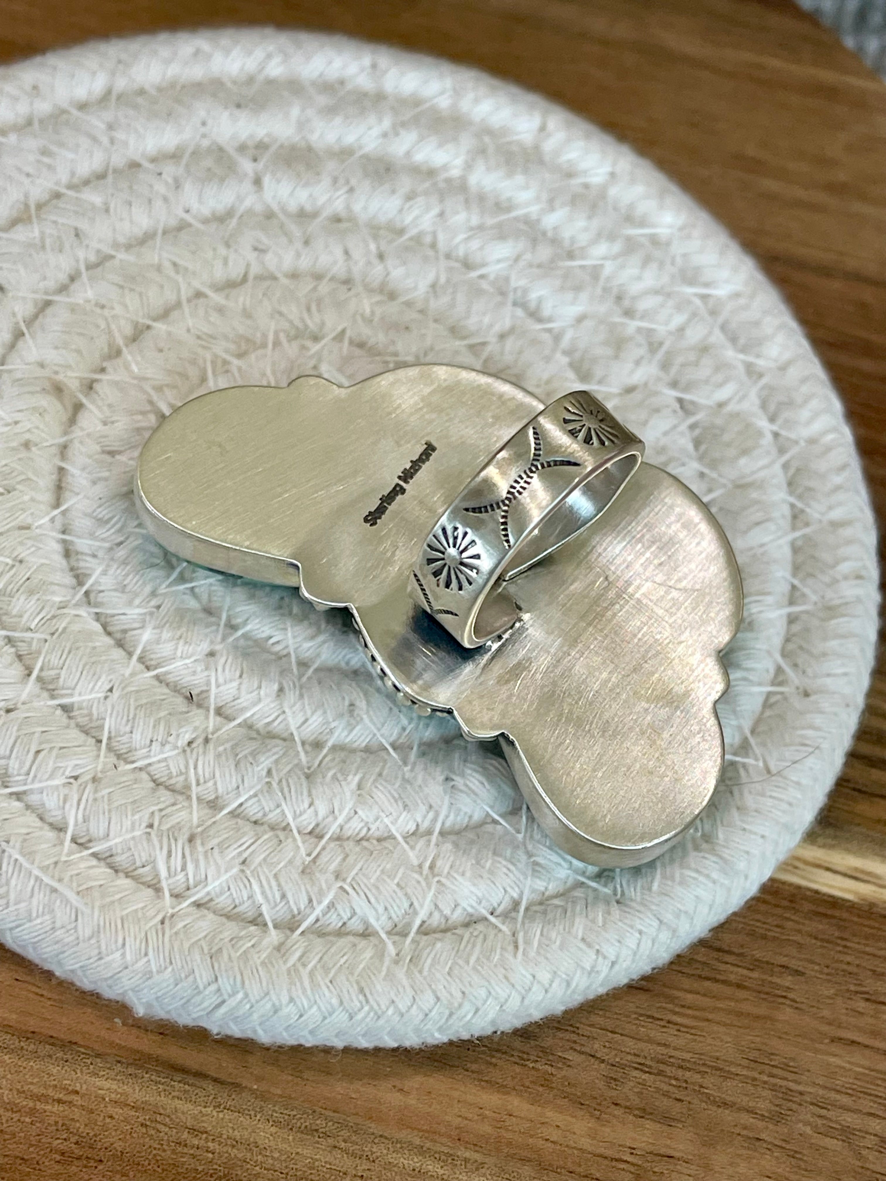 Beautiful Handmade Royston Turquoise And Sterling Silver Adjustable Crescent Ring