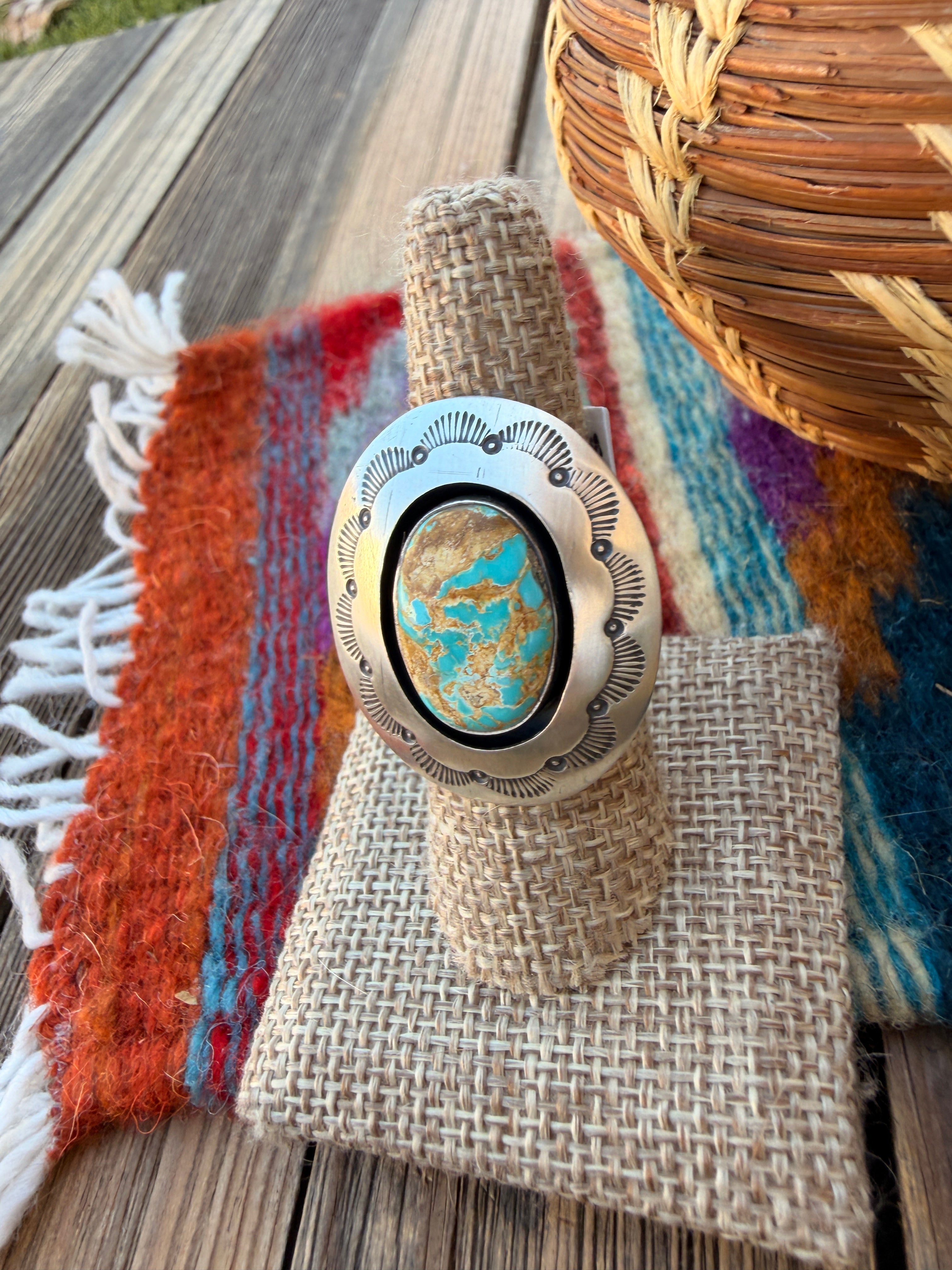 Handcrafted Royston Turquoise & Sterling Silver Ring Size 8.5