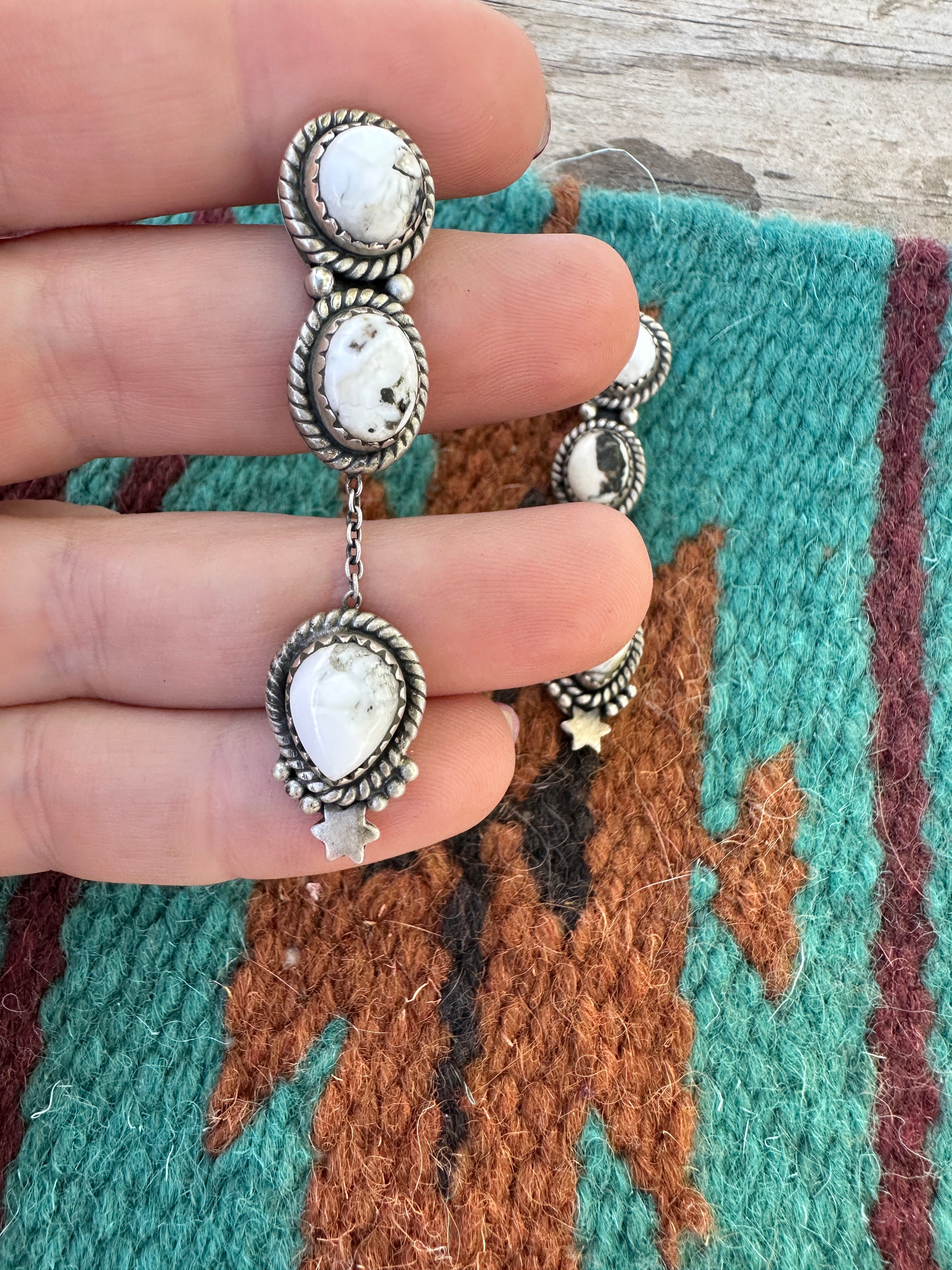 Handmade Sterling Silver and White Buffalo Star Drop Earring