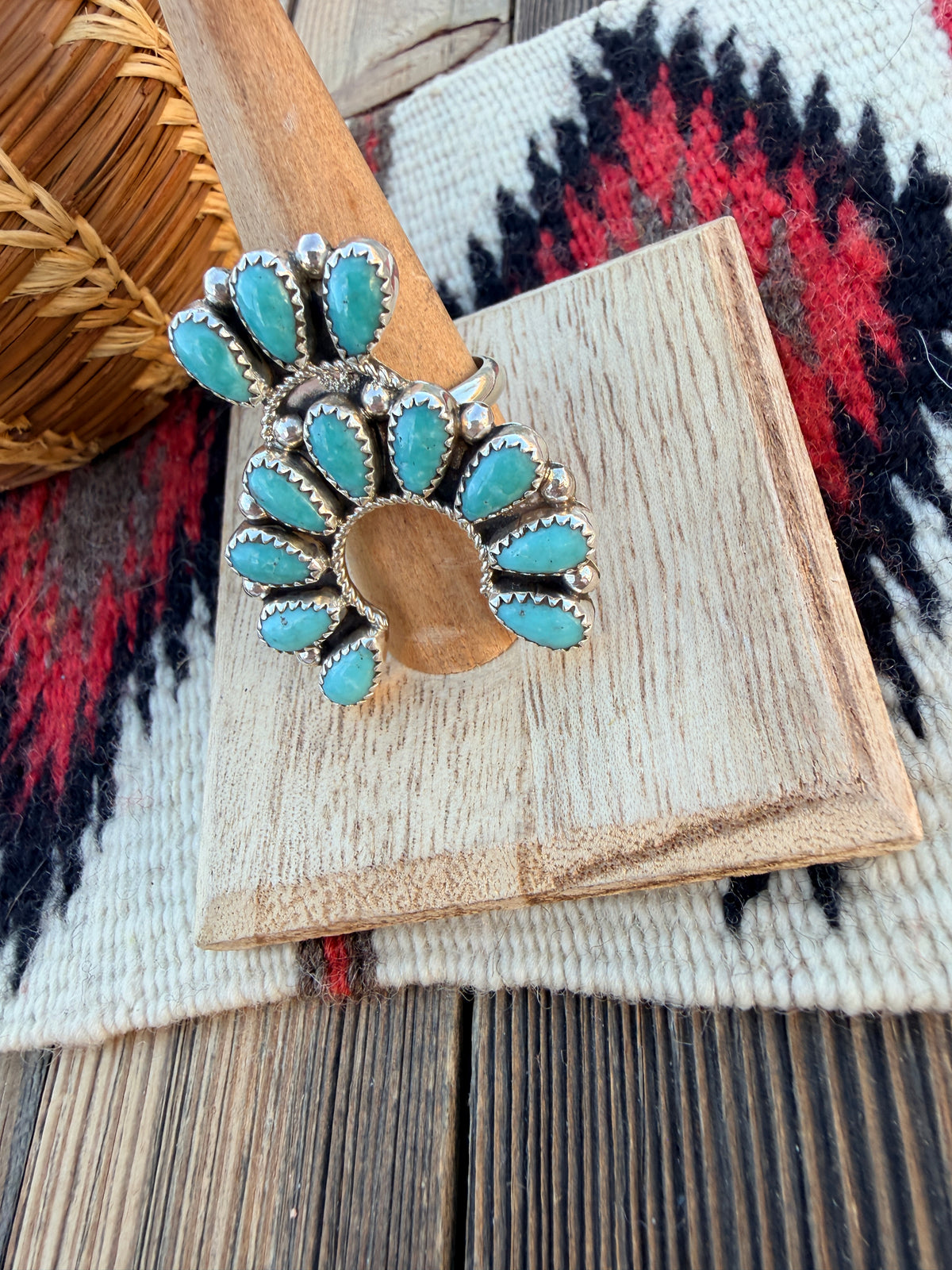 Handcrafted Turquoise & Sterling Silver Naja Cluster Adjustable Ring