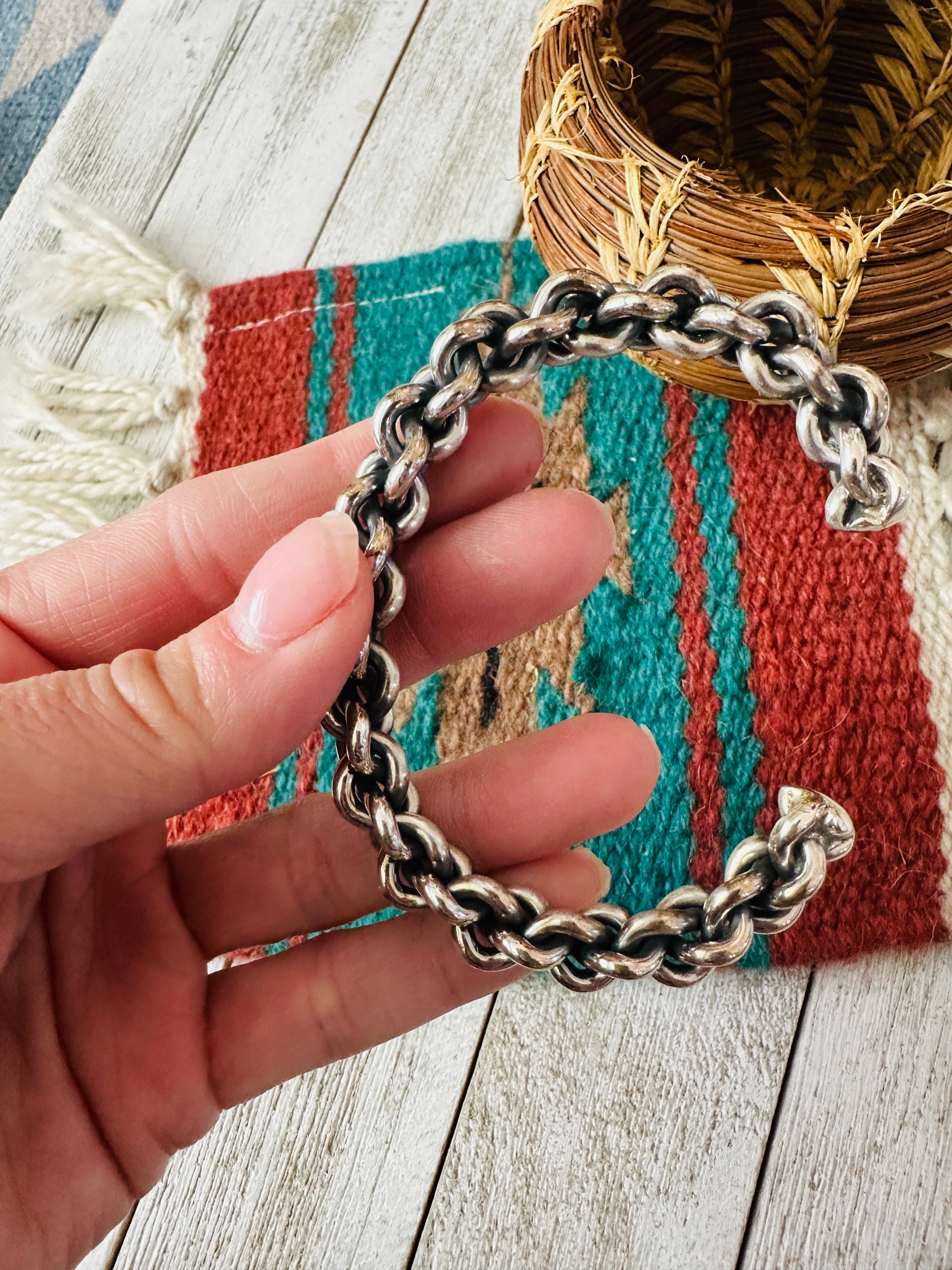 Handcrafted Sterling Silver Chain Cuff Bracelet