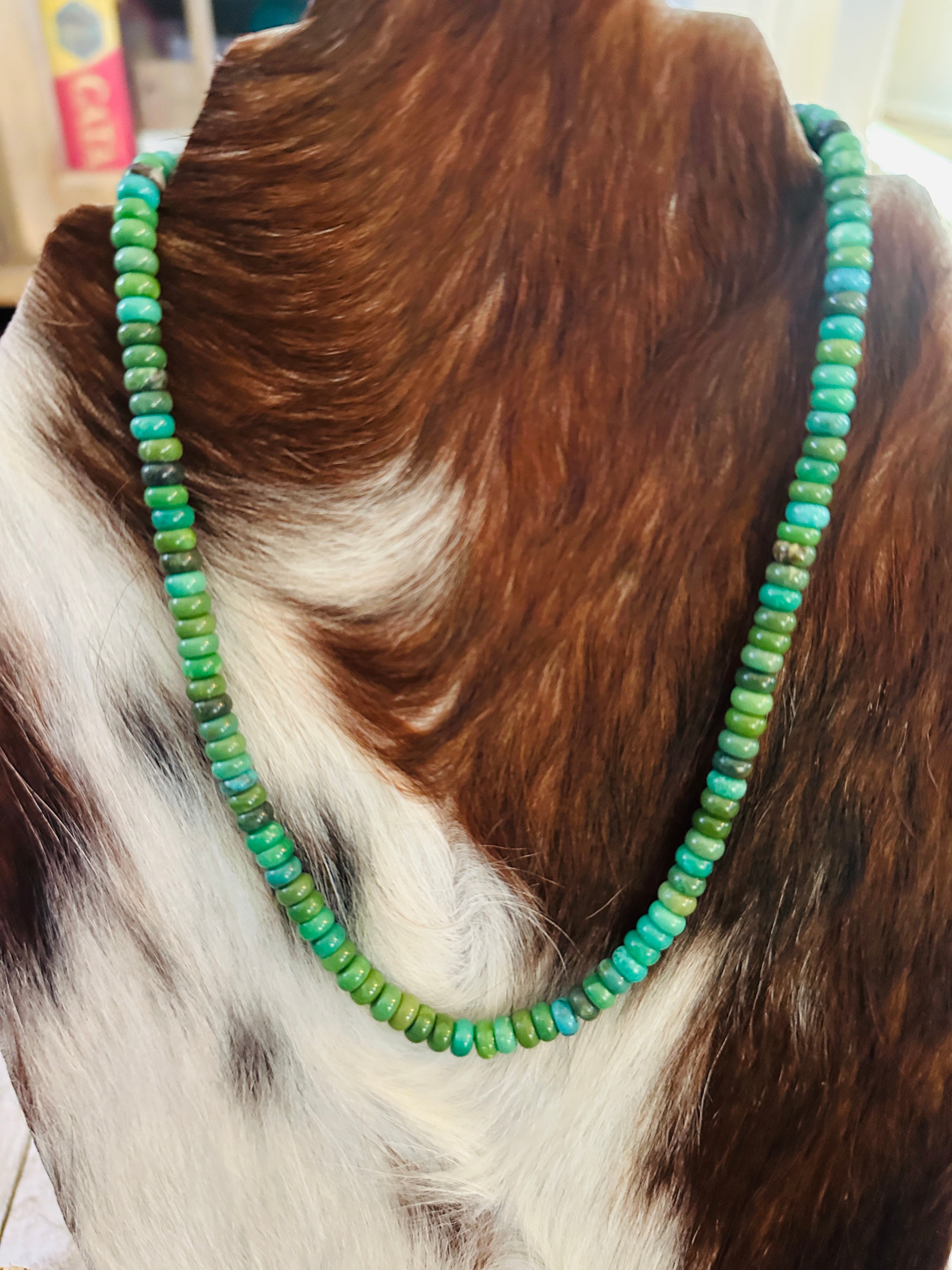 Handcrafted Green Turquoise & Sterling Silver Beaded Necklace 17”