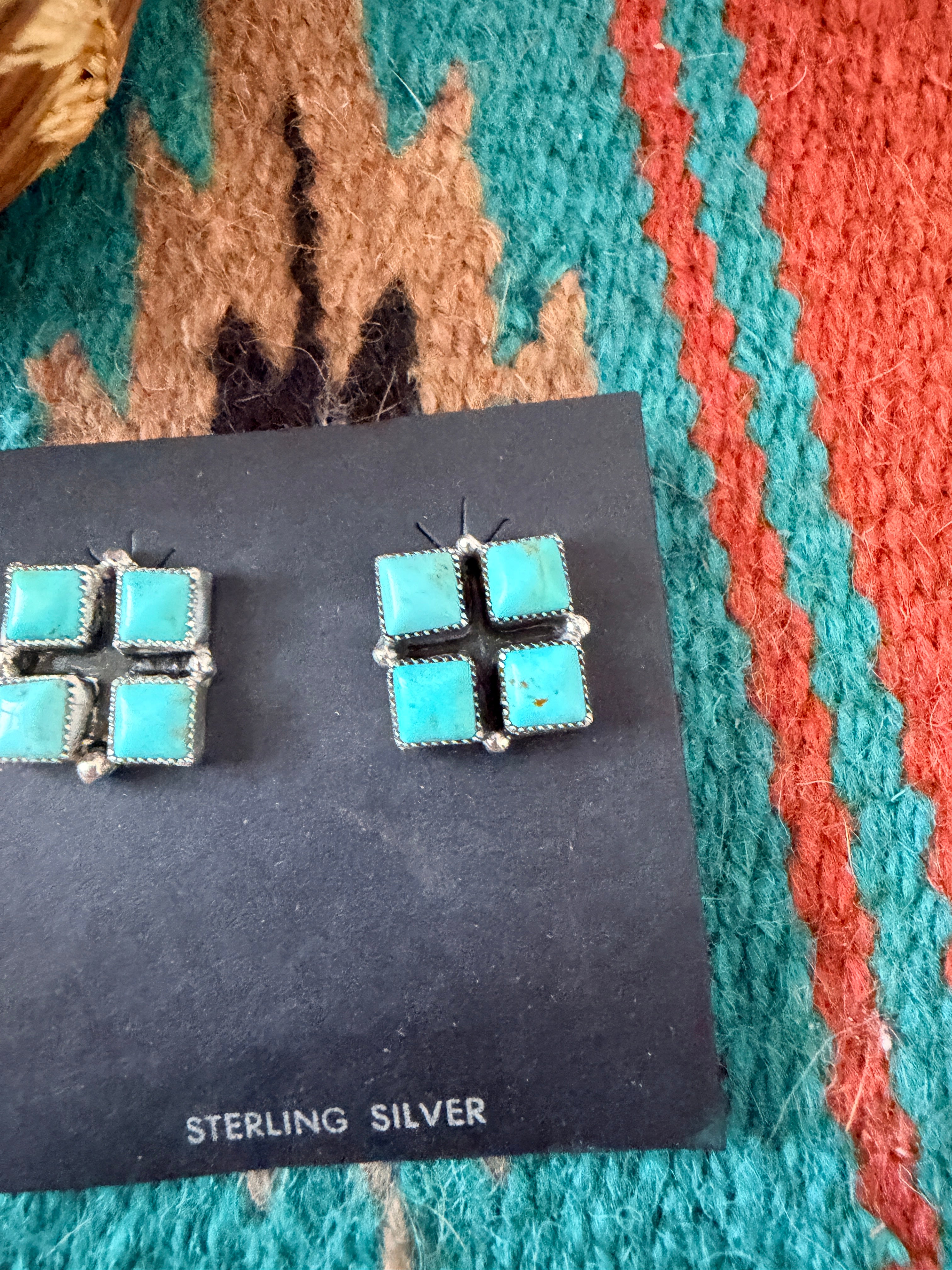 Handcrafted Turquoise & Sterling Silver Cluster Post Earrings