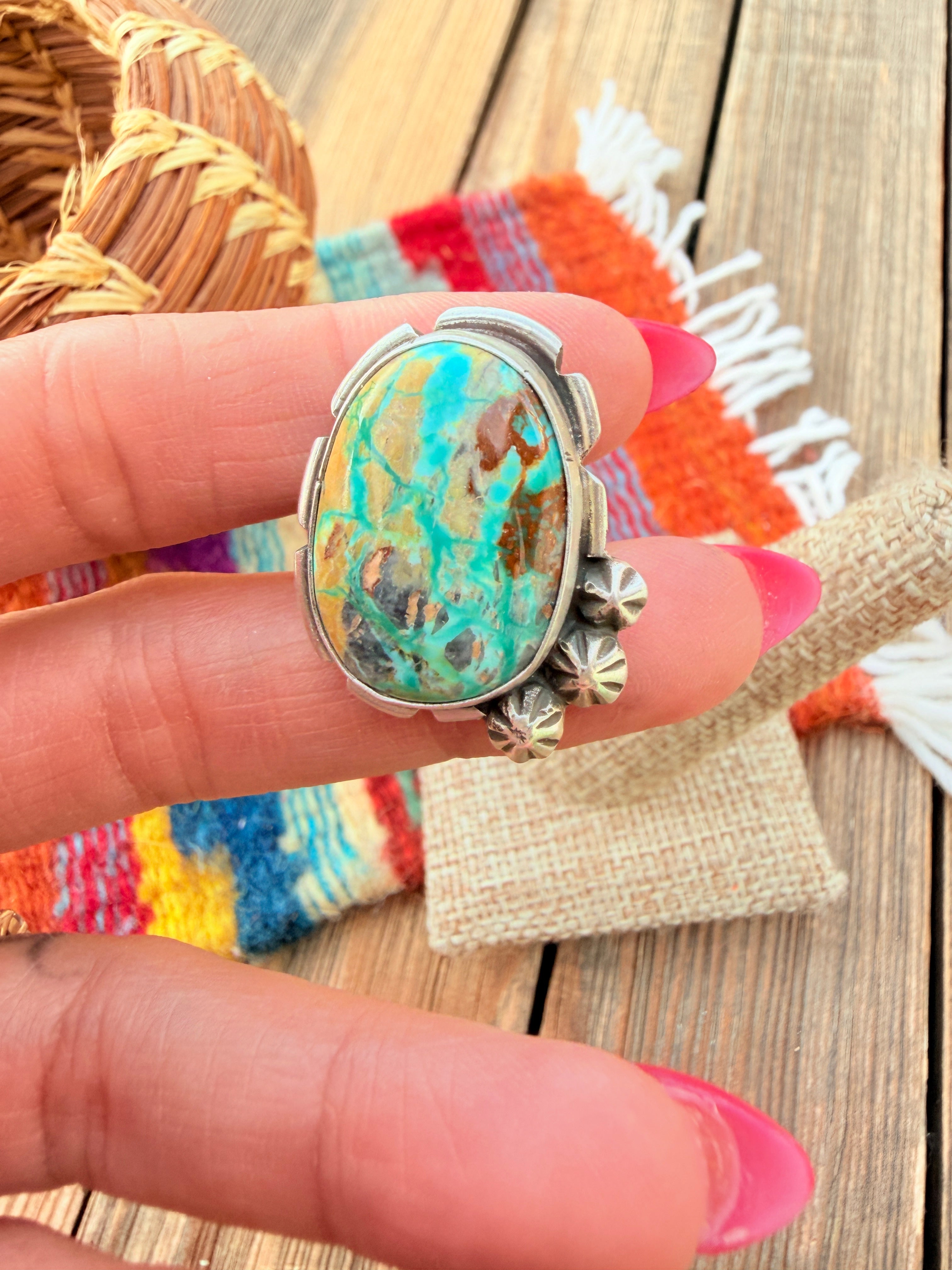 Handcrafted Fox Turquoise & Sterling Silver Adjustable Ring