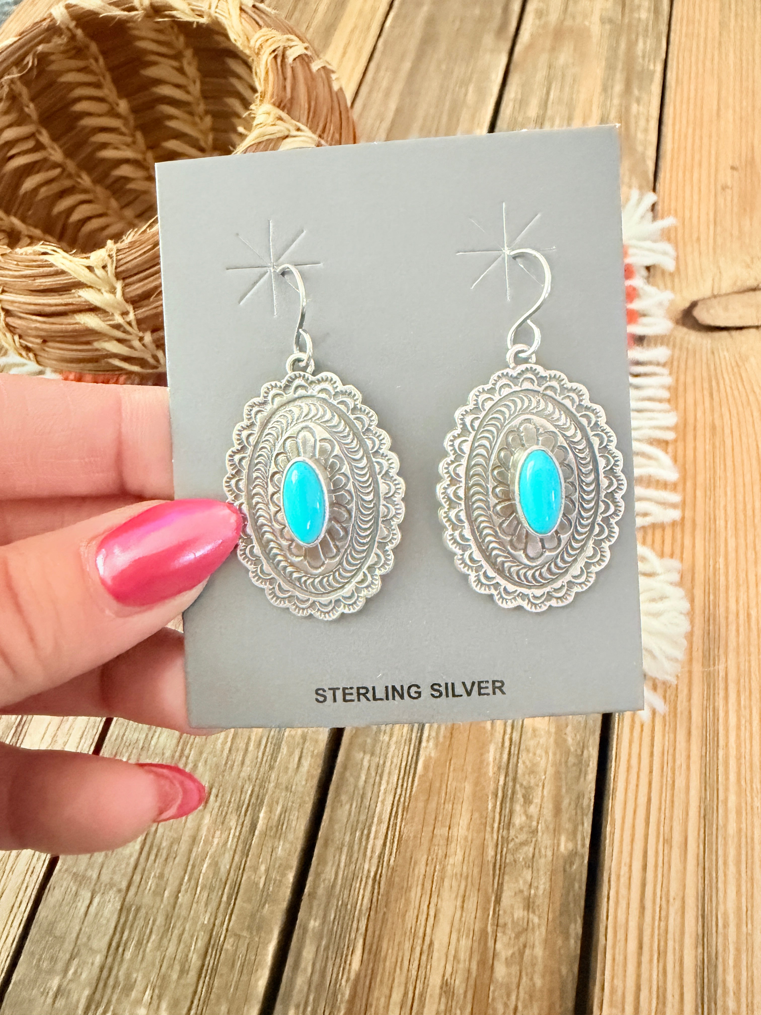Handcrafted Turquoise & Sterling Silver Concho Dangle Earrings