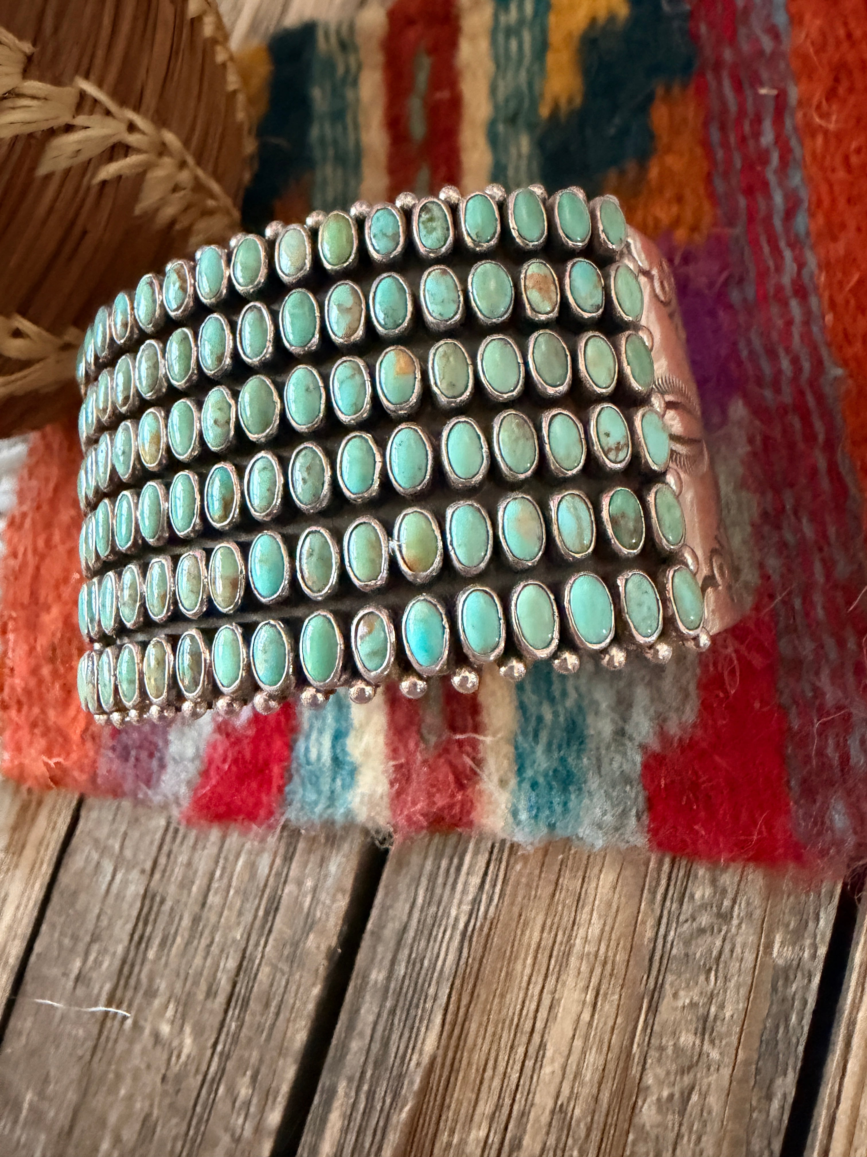 Handcrafted Turquoise & Sterling Silver Cluster Cuff Bracelet By Dee Nez