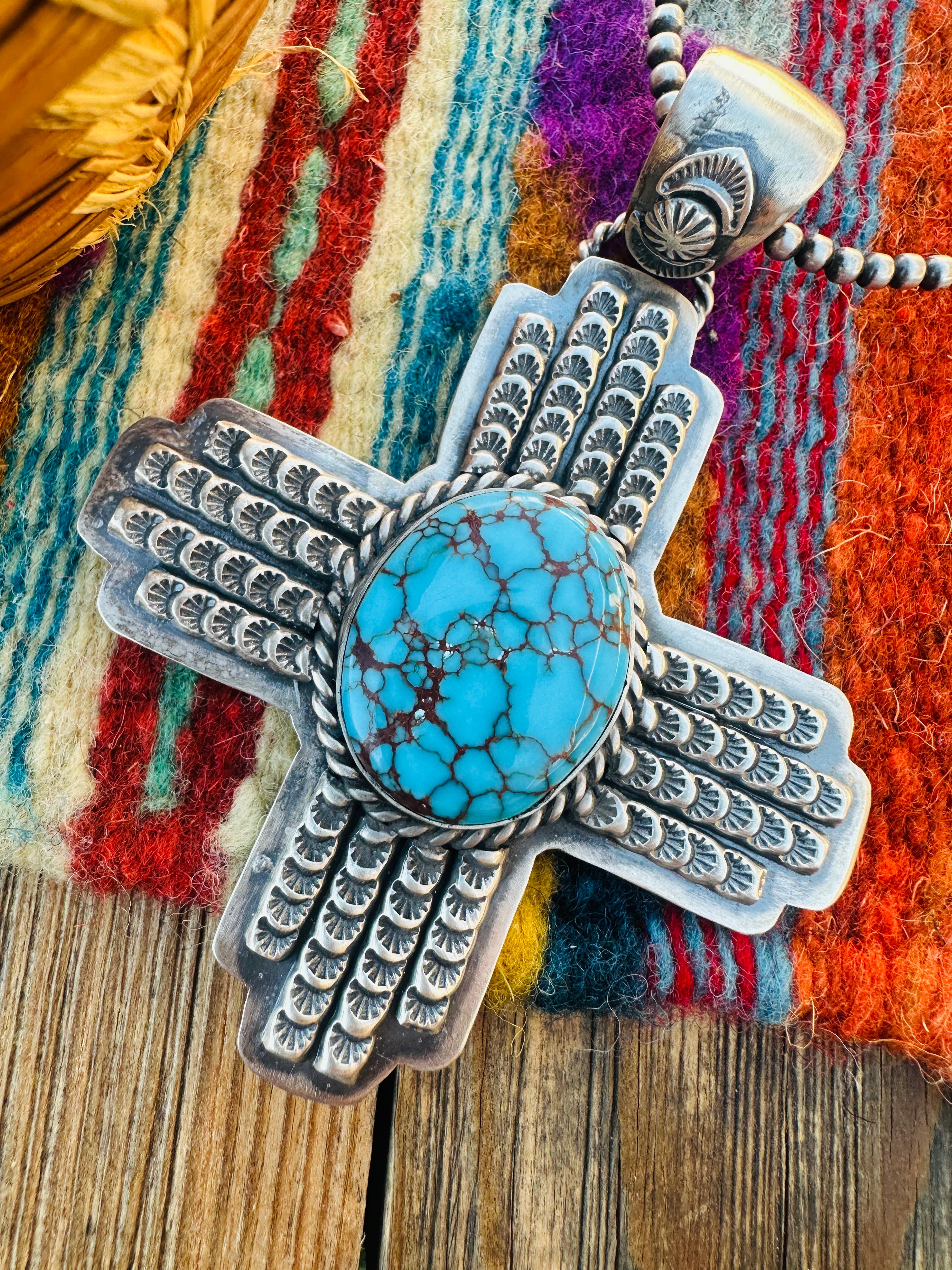 Handcrafted Sterling Silver & Turquoise Zia Cross Pendant