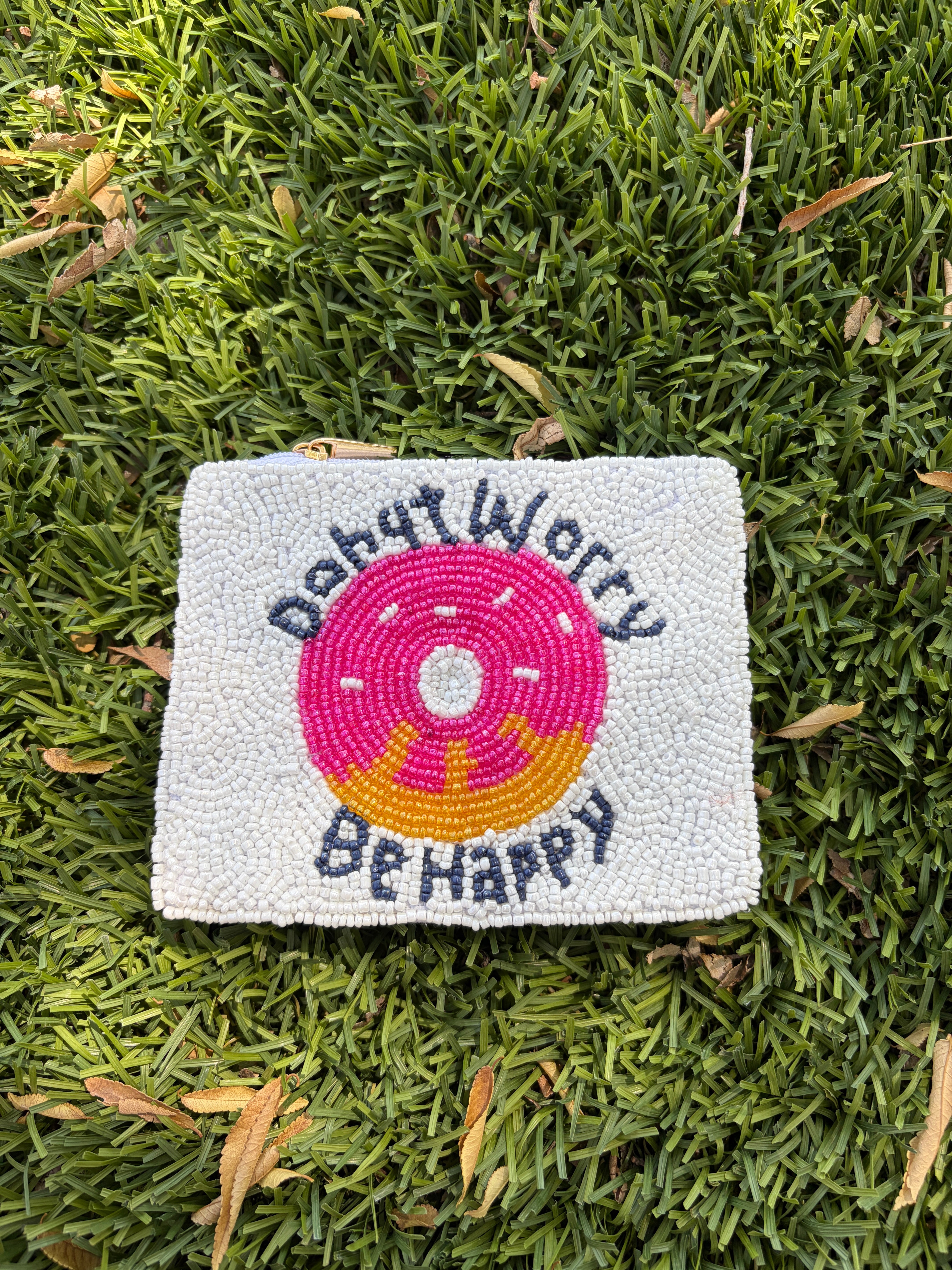 Handmade Beaded “Donut Worry, Be Happy” Coin Purse