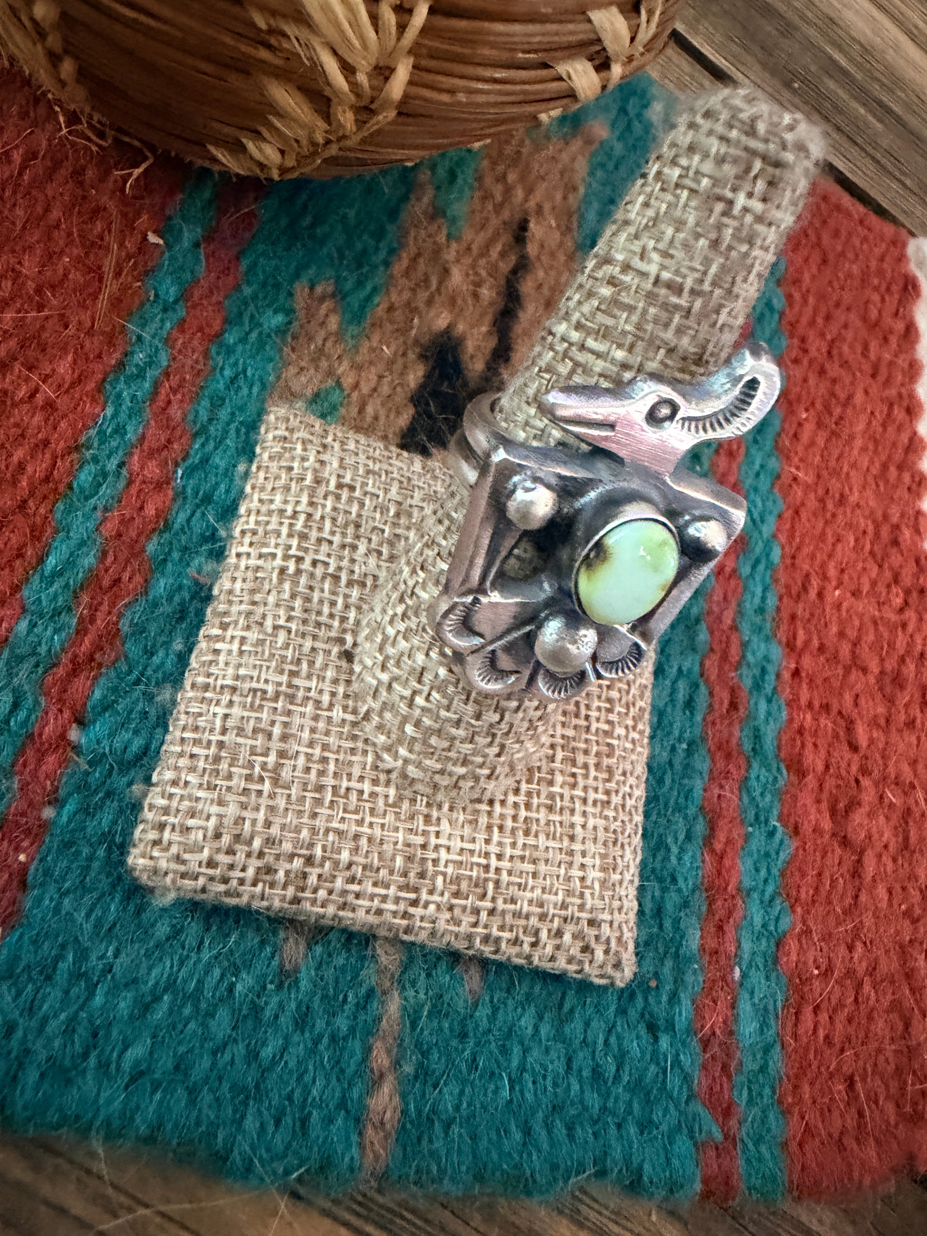 Handcrafted Palomino Turquoise and Sterling Silver Thunderbird Ring size 7.75 by Chimney Butte
