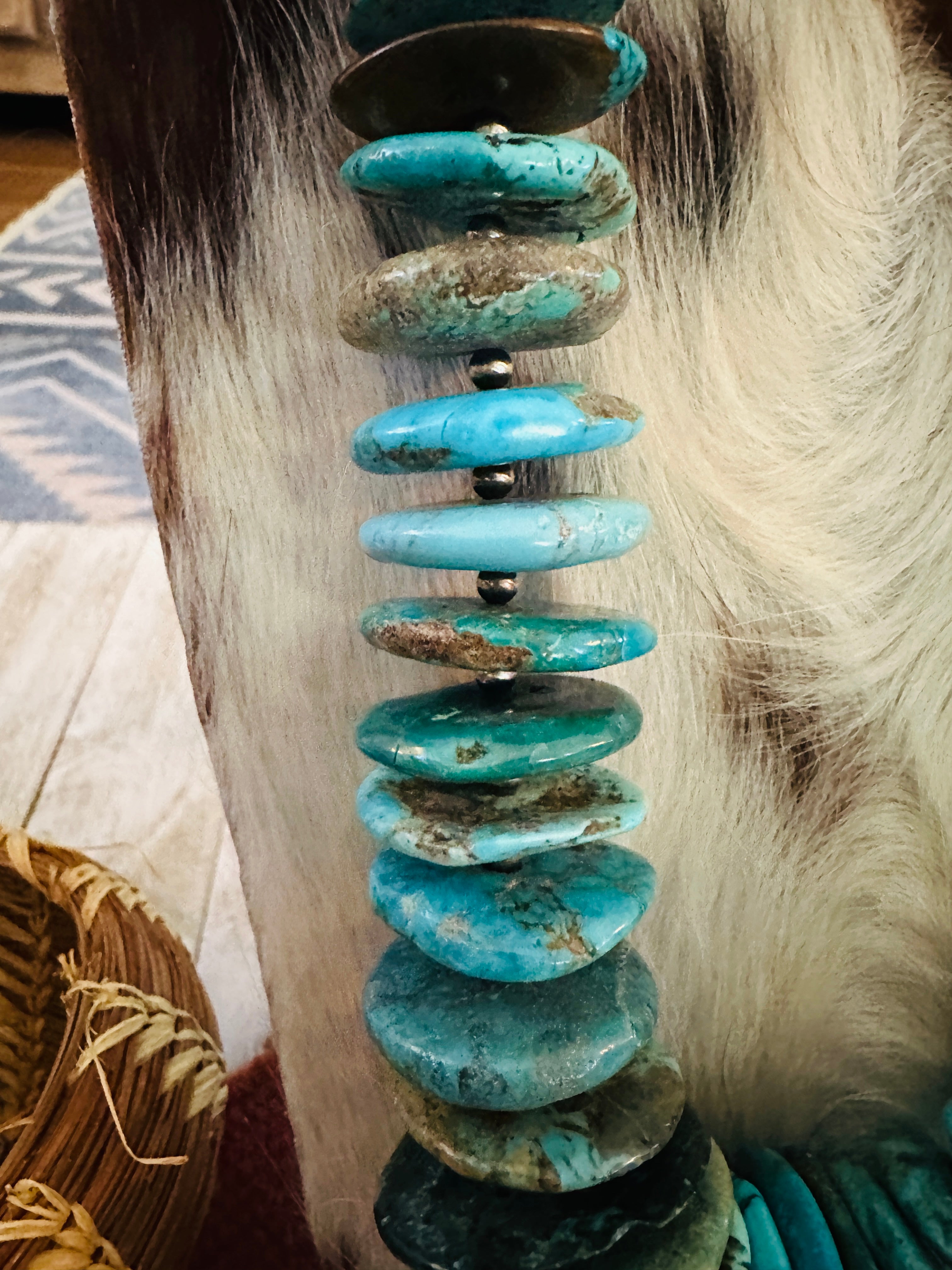 Handcrafted Rolled Turquoise & Sterling Silver Beaded Necklace