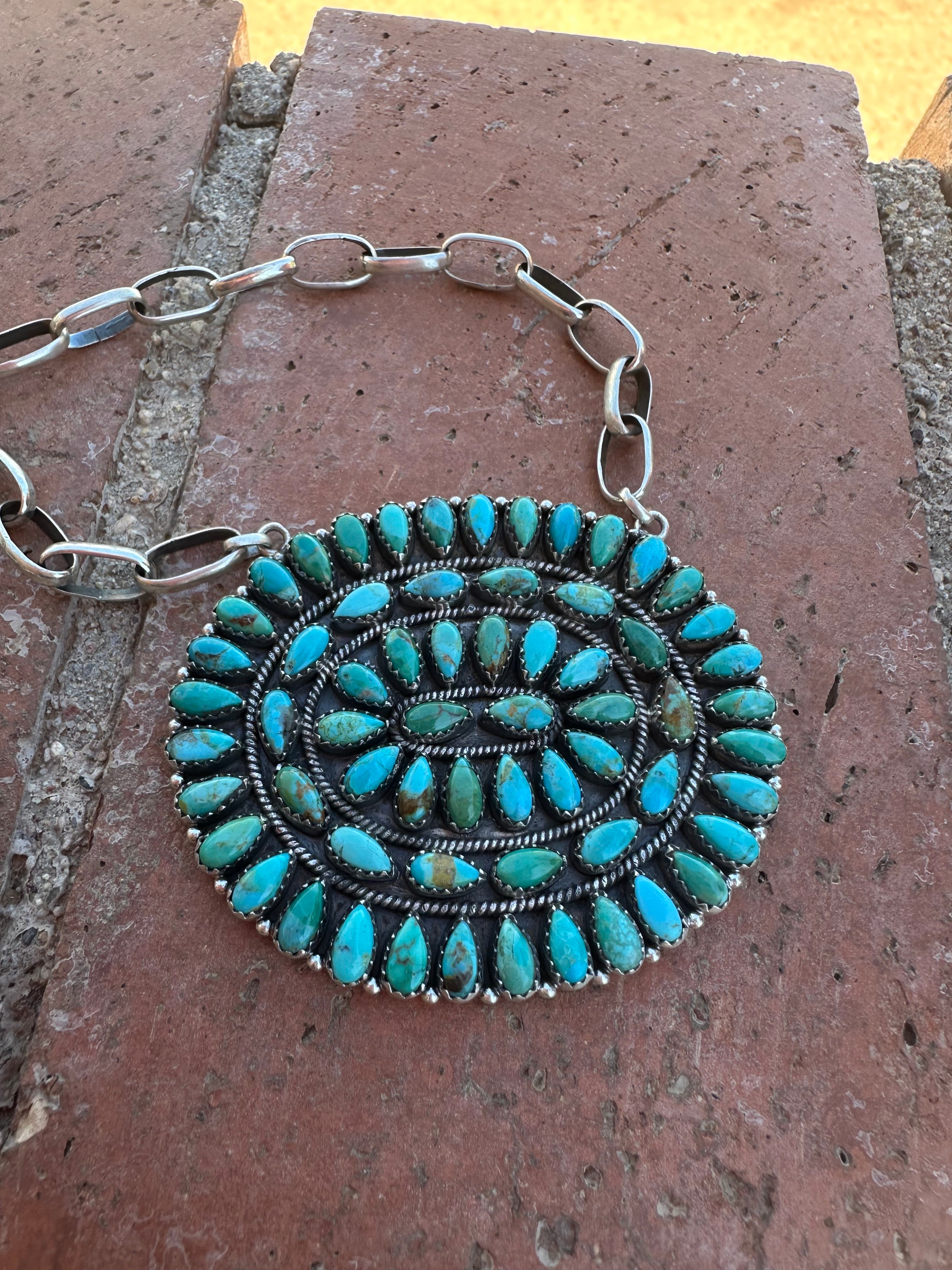 Handmade Sterling Silver & Turquoise Cluster Necklace