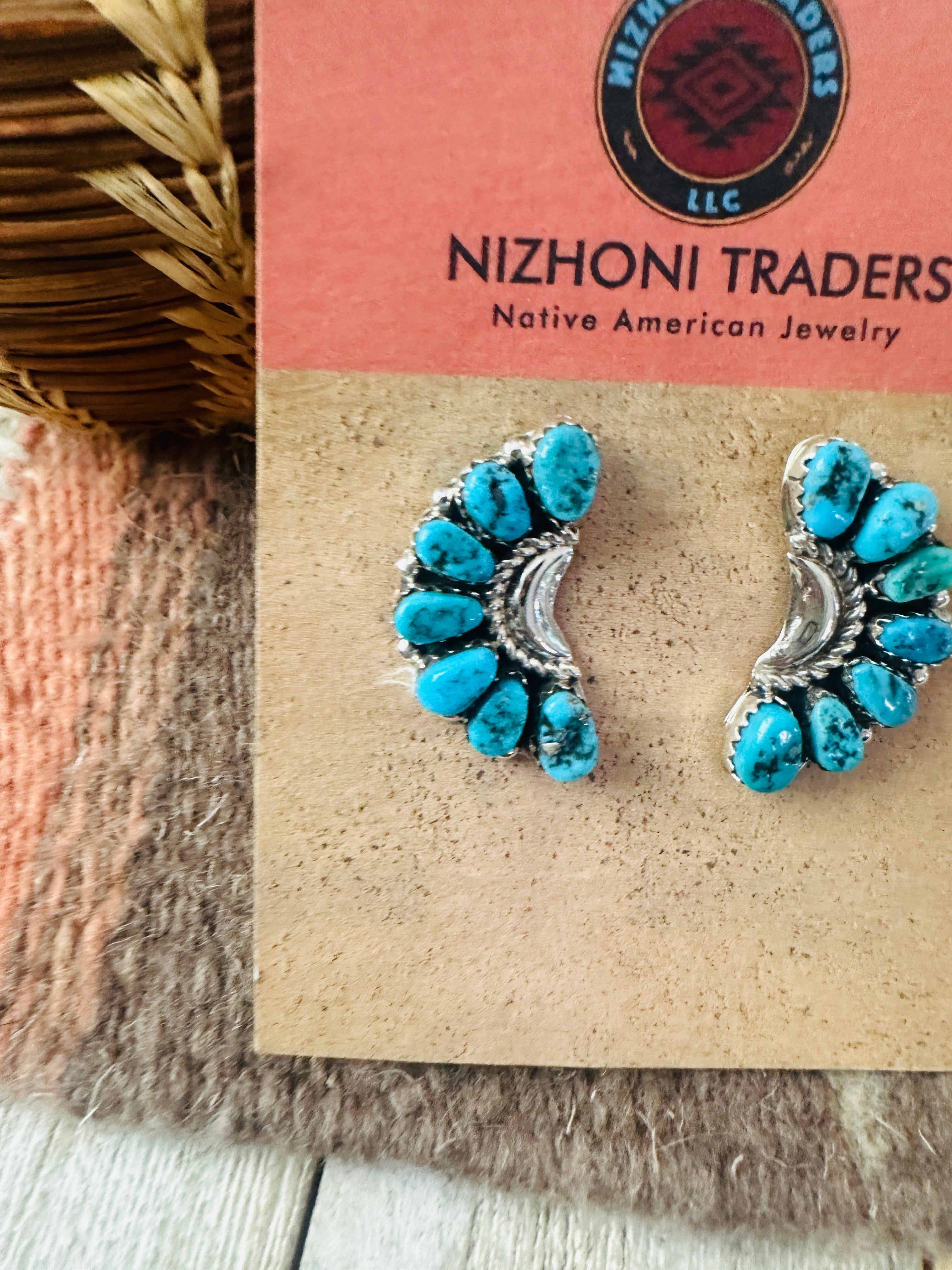 Handcrafted Sterling Silver & Turquoise Cluster Post Earrings