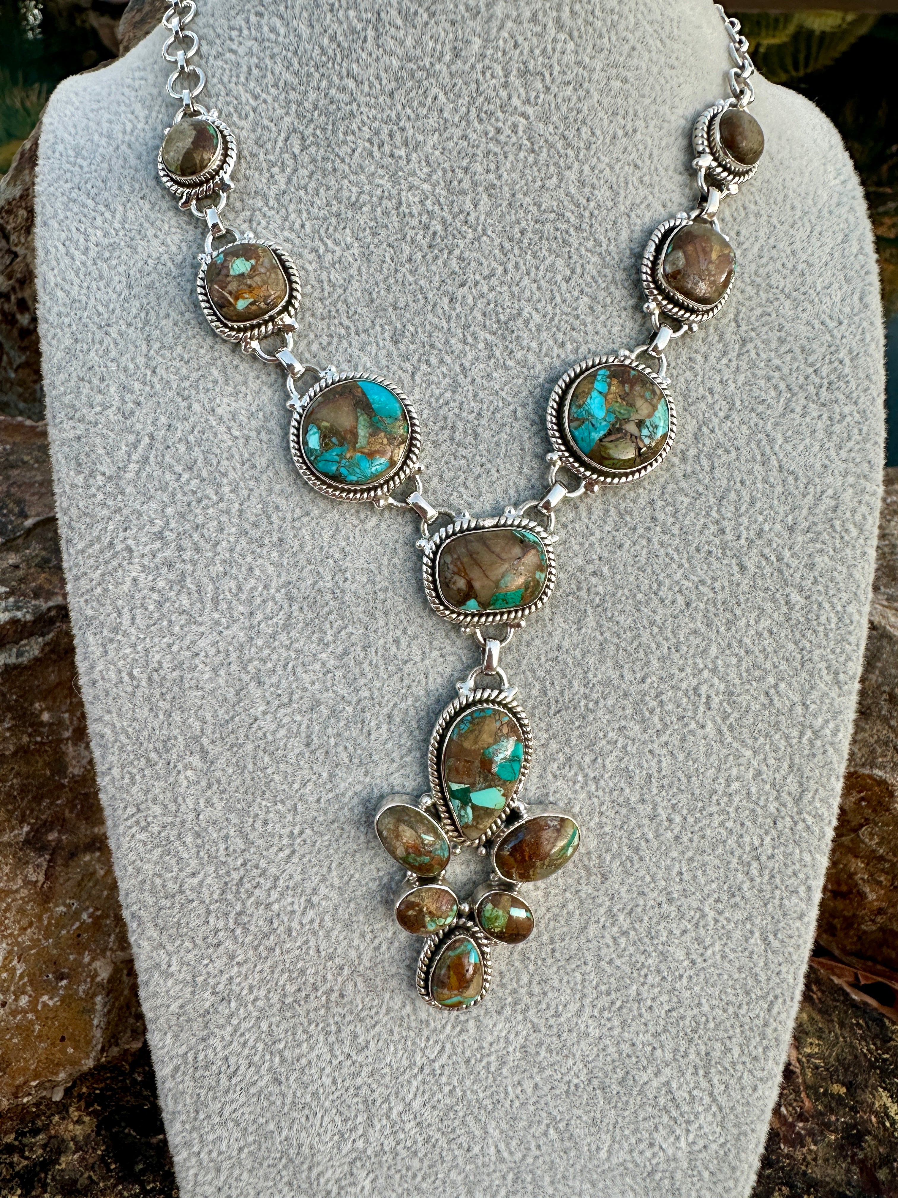 Handmade Royston Ribbon Turquoise & Sterling Silver Lariat Necklace