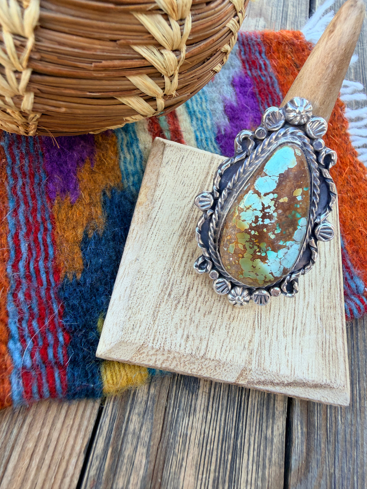 Handcrafted Royston Turquoise & Sterling Silver Ring 8.75 by Rosella Paxson