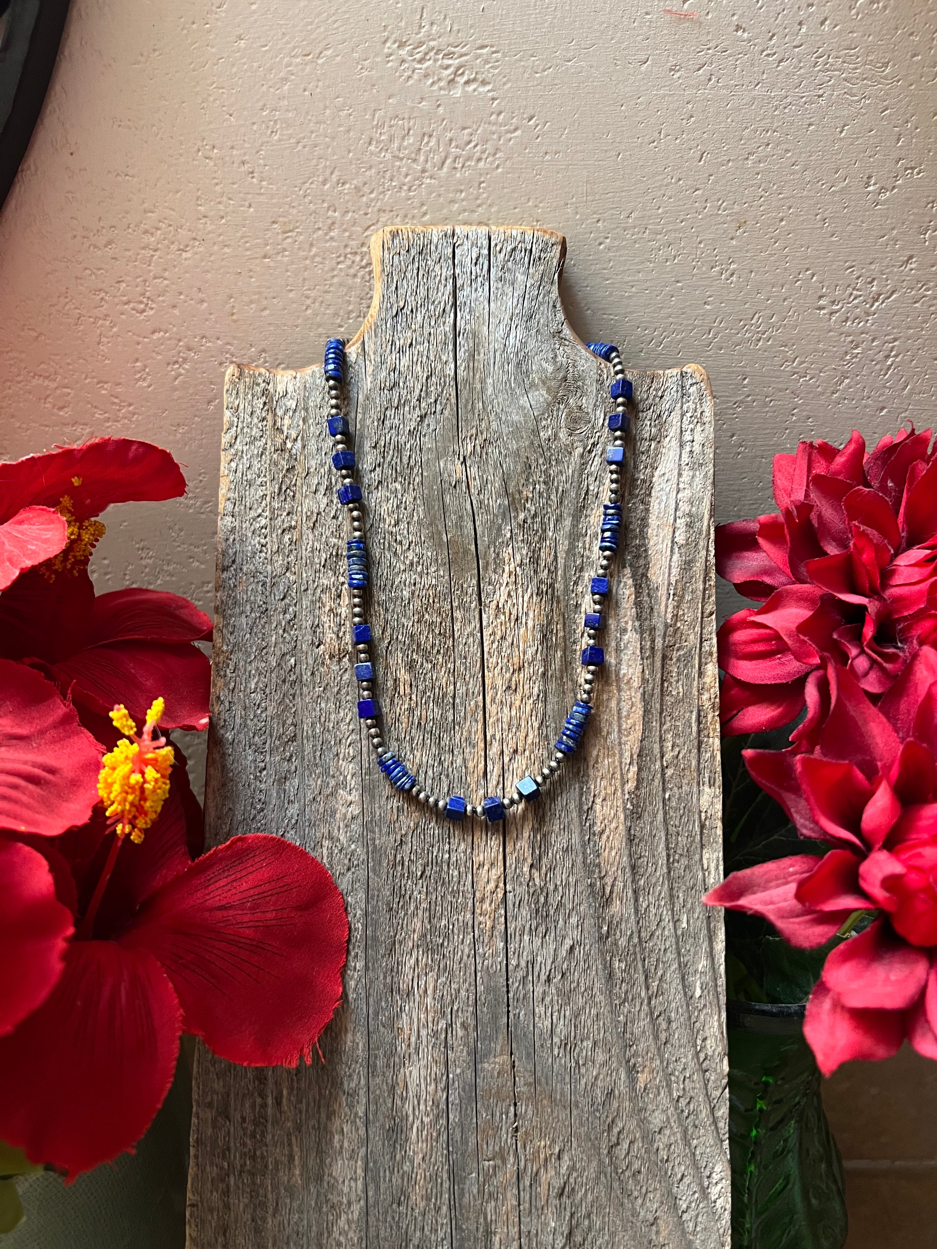 Handmade Lapis & Sterling Silver Beaded Necklace