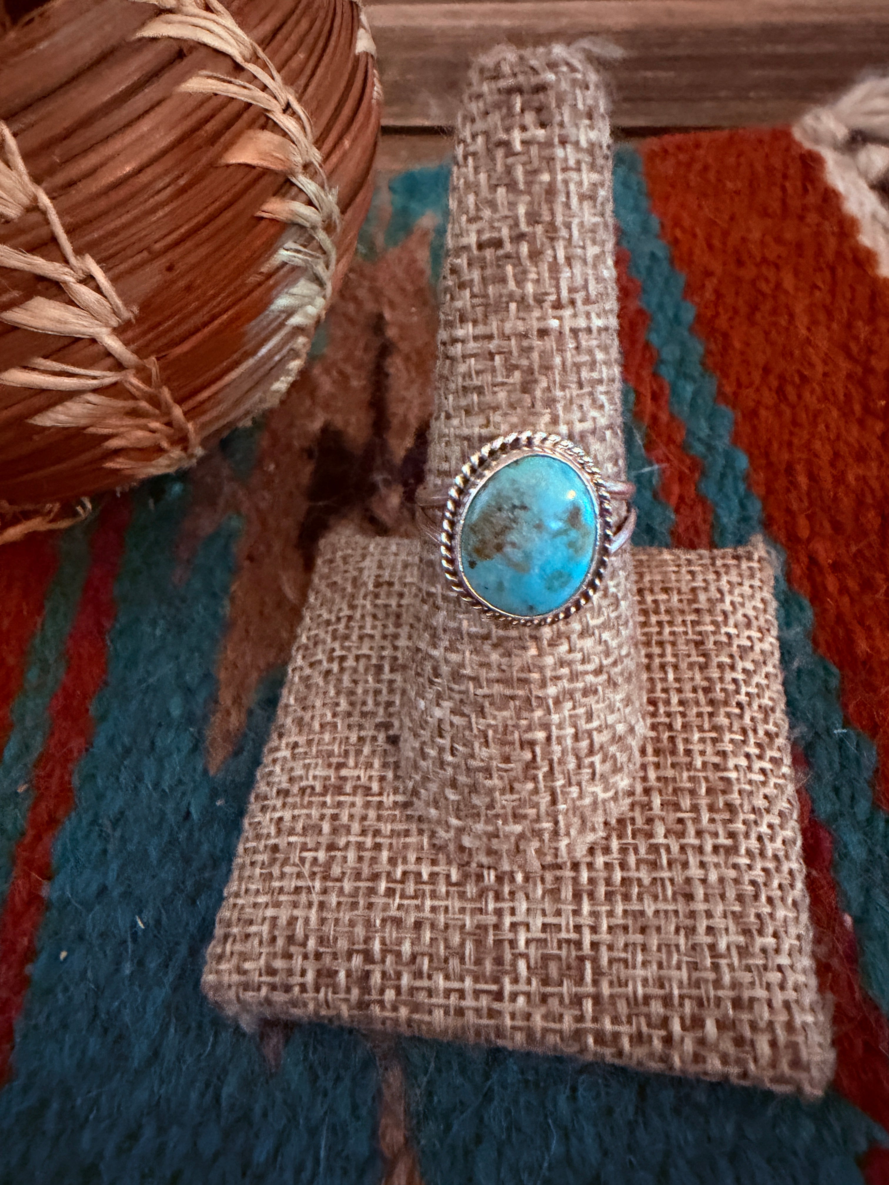Handcrafted Turquoise & Sterling Silver Ring Size 8