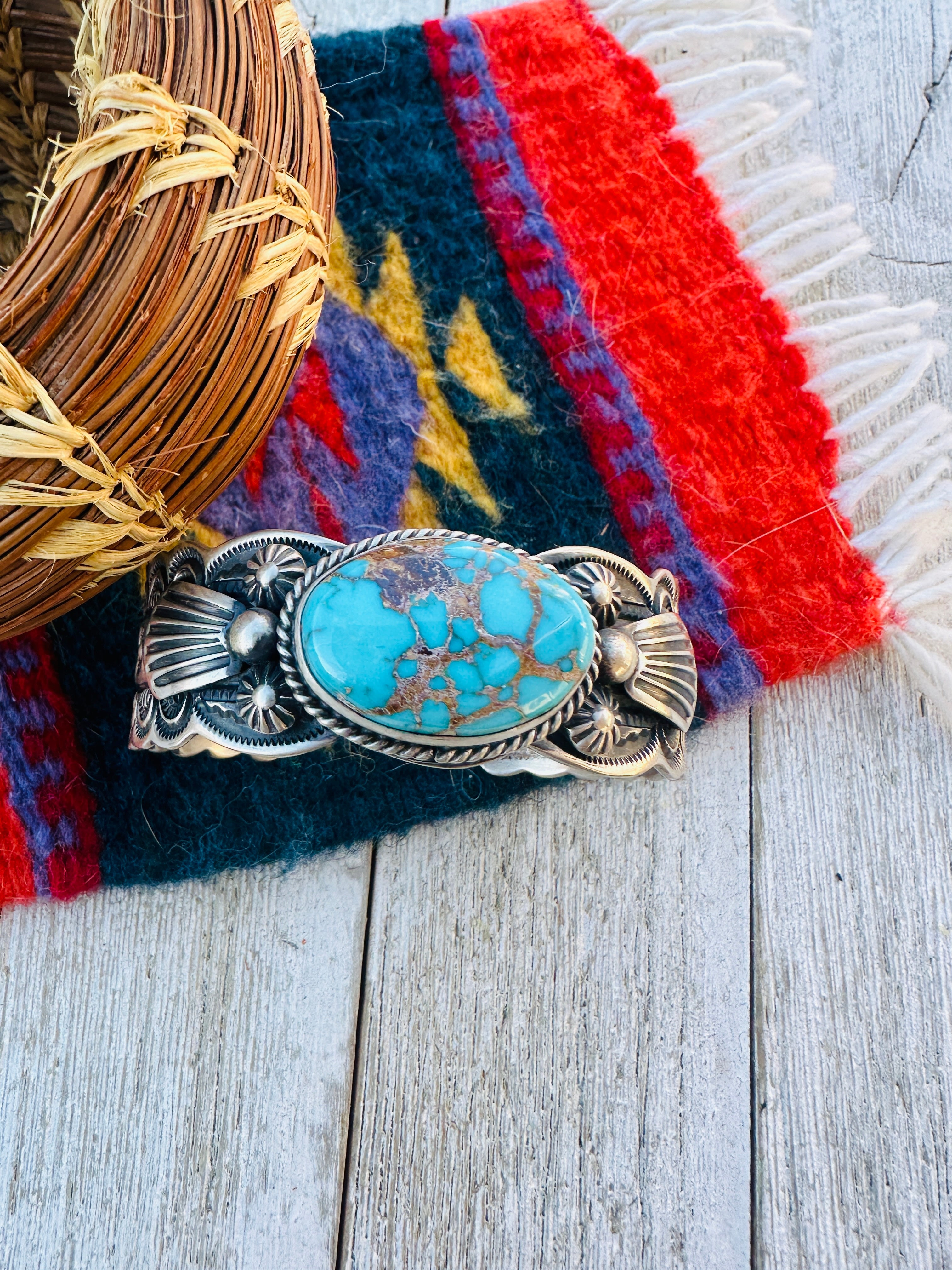 Handcrafted Royston Turquoise & Sterling Silver Cuff Bracelet by Darrell Cadman