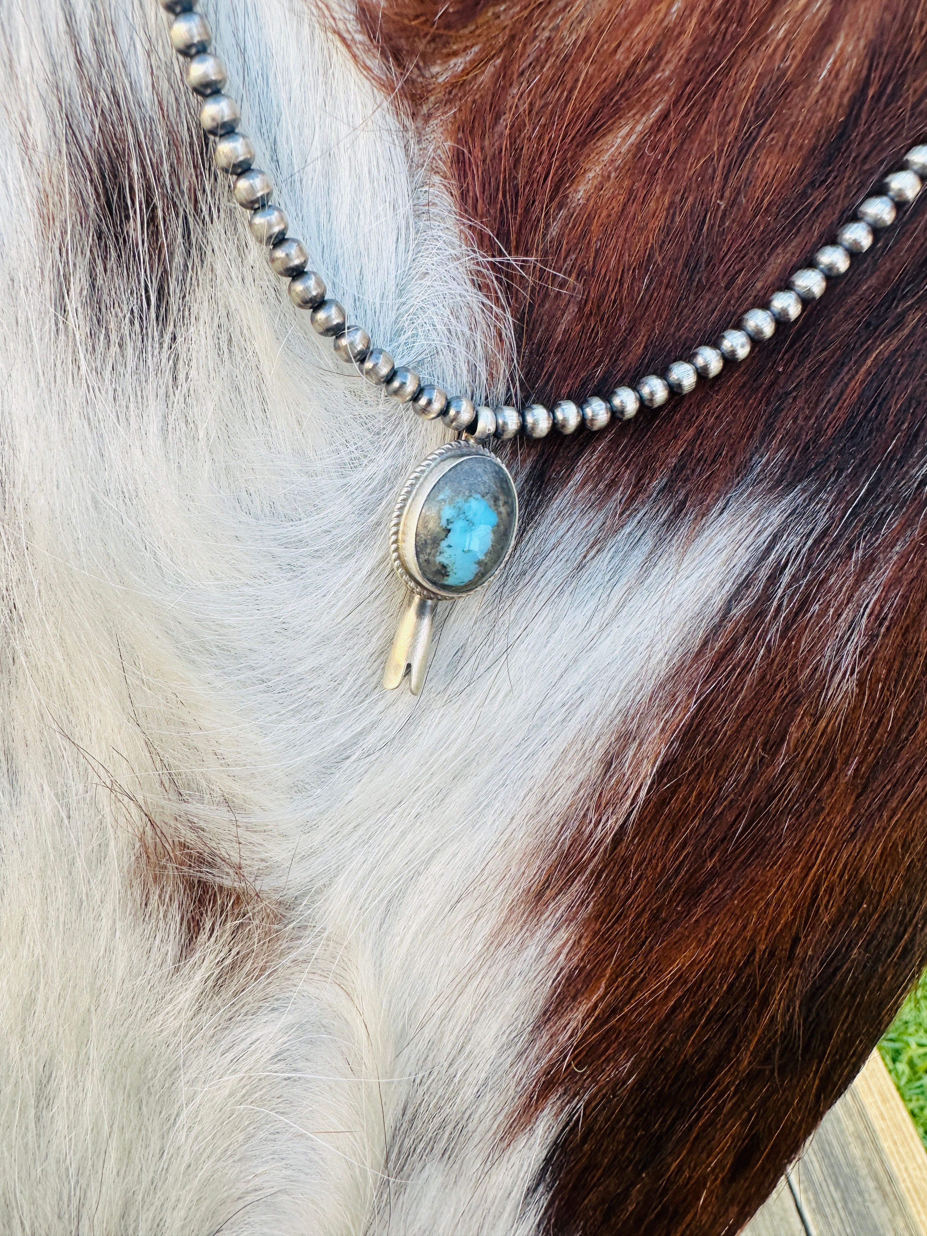 Handcrafted Turquoise & Sterling Silver Beaded Blossom Necklace