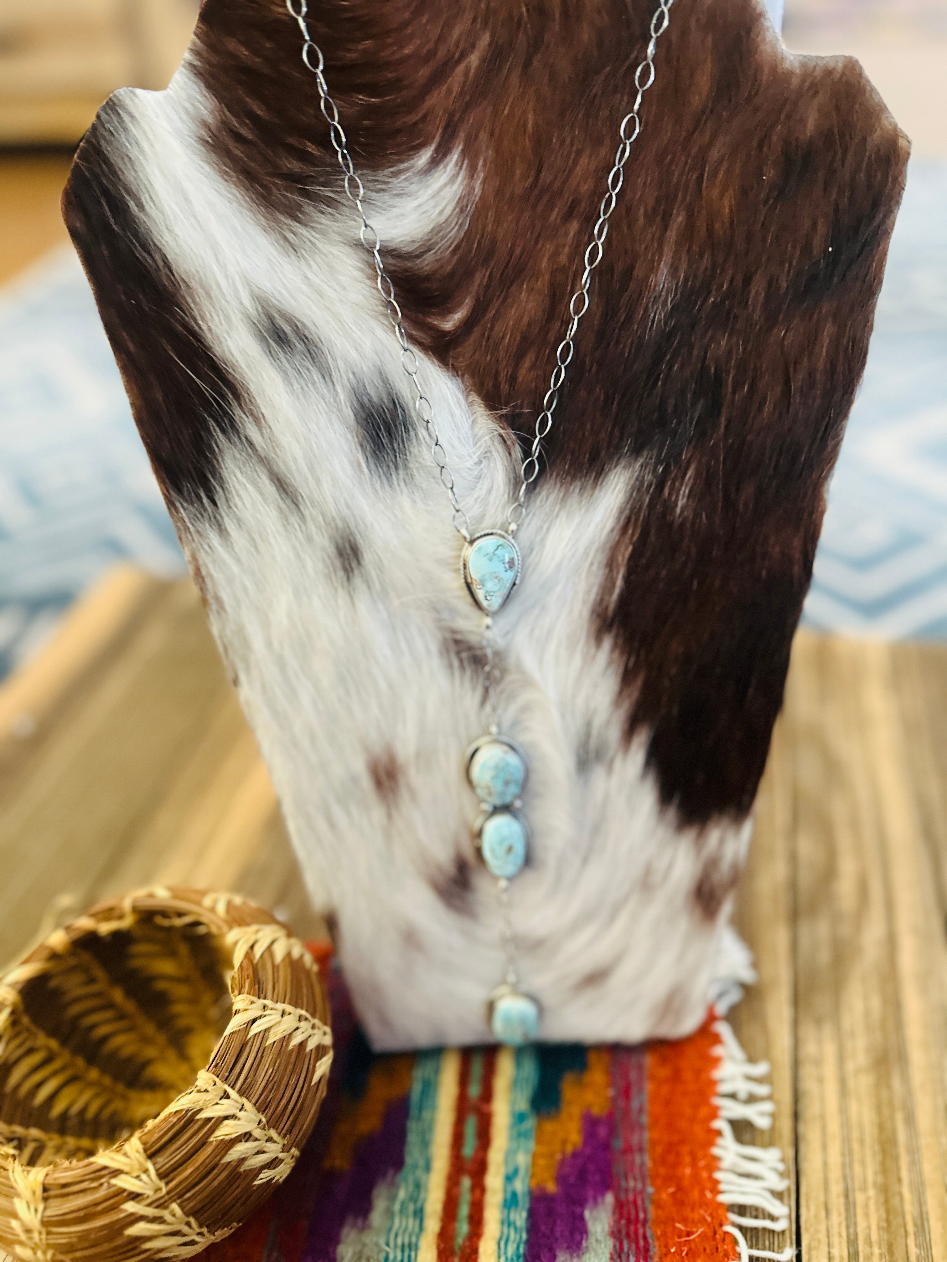 Handcrafted Dry Creek Turquoise & Sterling Silver Lariat Necklace