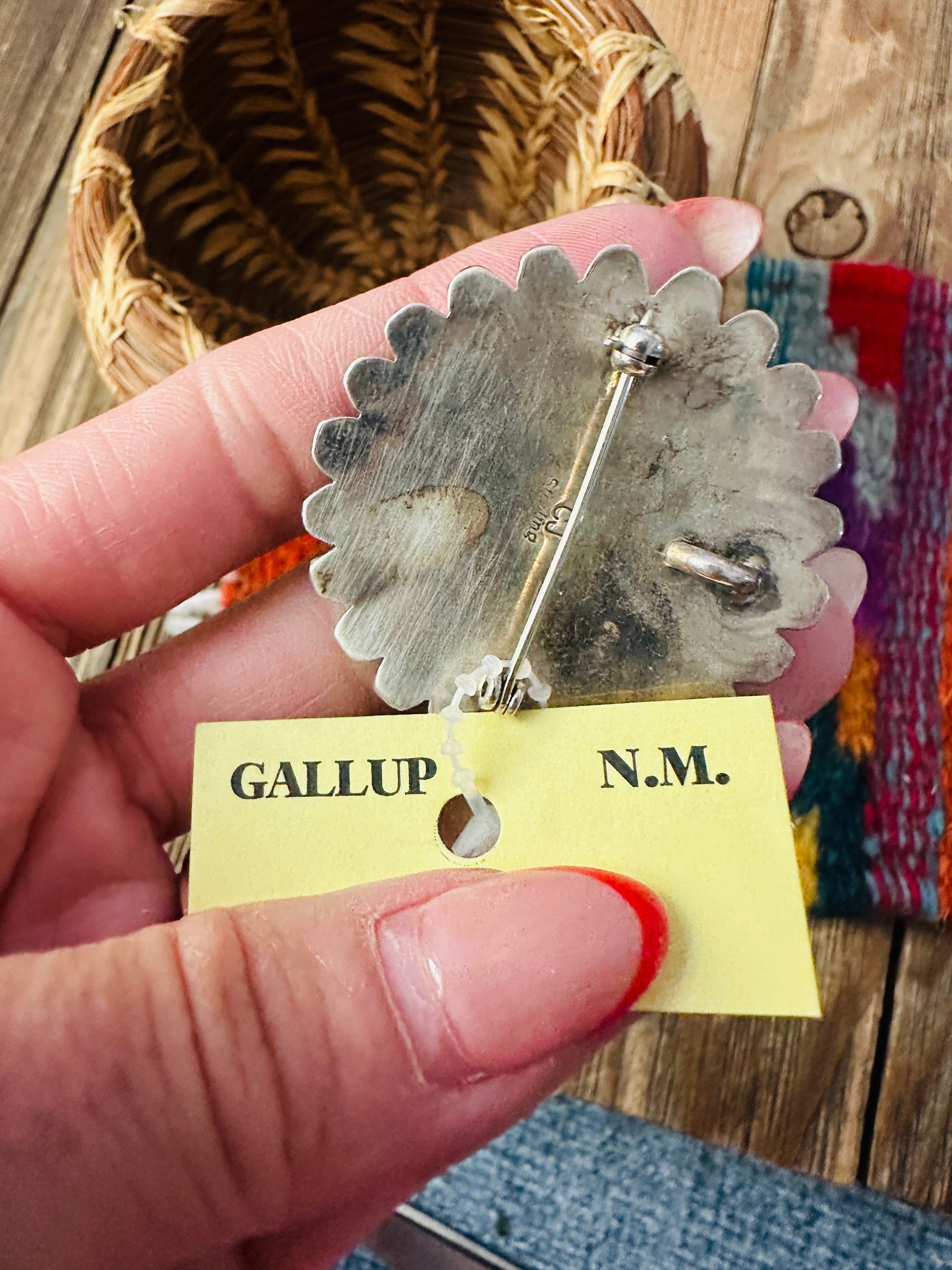 Old Pawn Handcrafted Turquoise and Sterling Silver Cluster Brooch/ Pendant