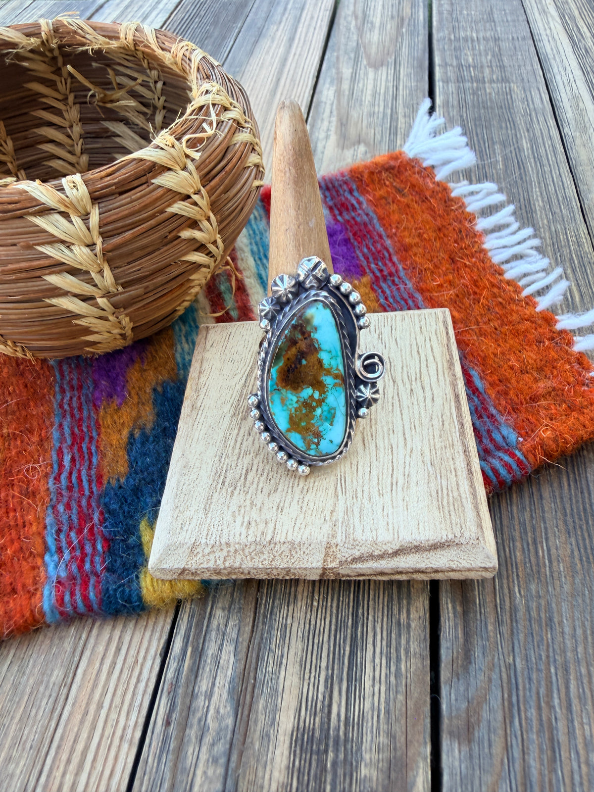 Handcrafted Royston Turquoise & Sterling Silver Ring 9.25 by Rosella Paxson