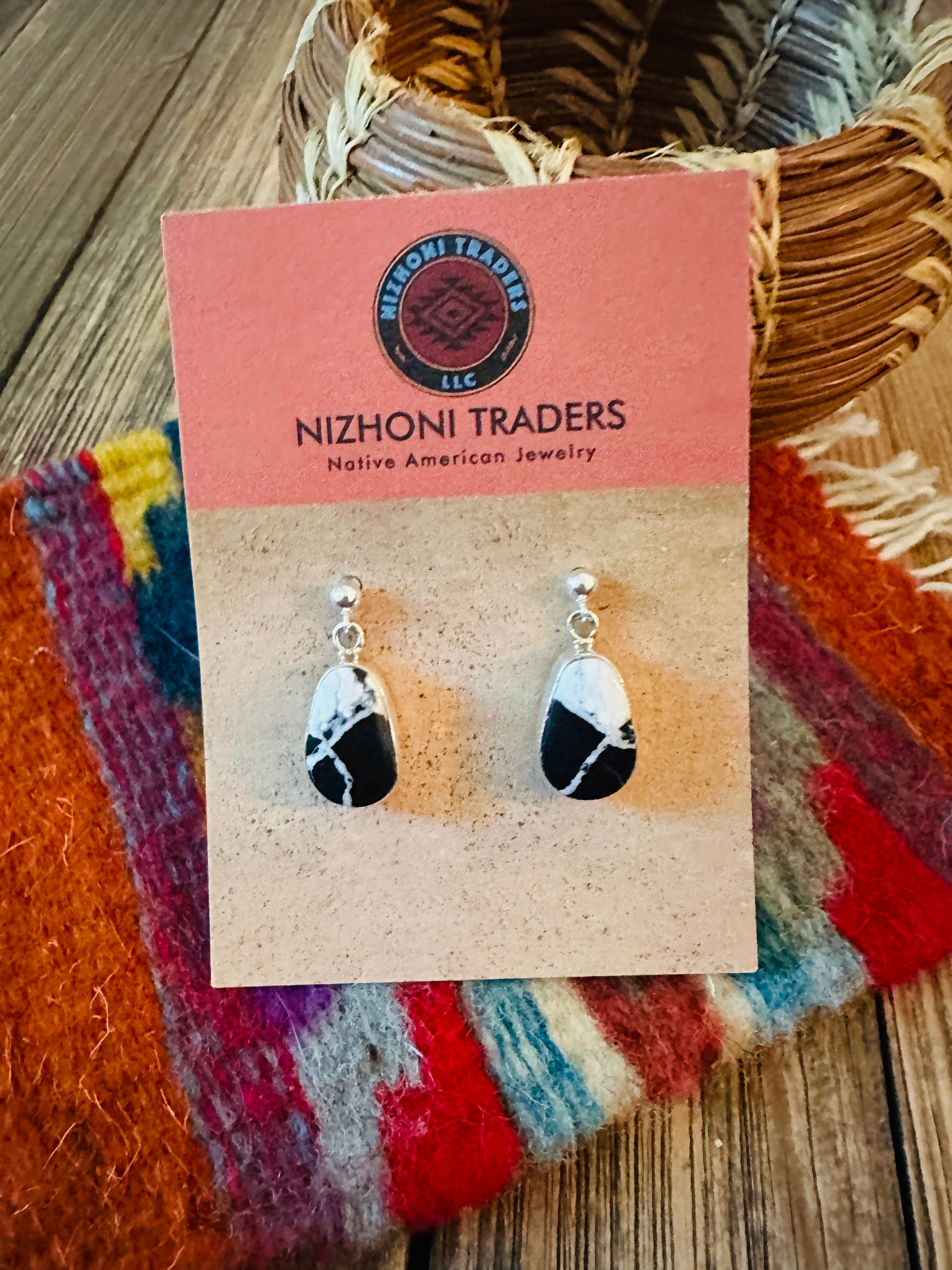 Handcrafted White Buffalo & Sterling Silver Dangle Earrings