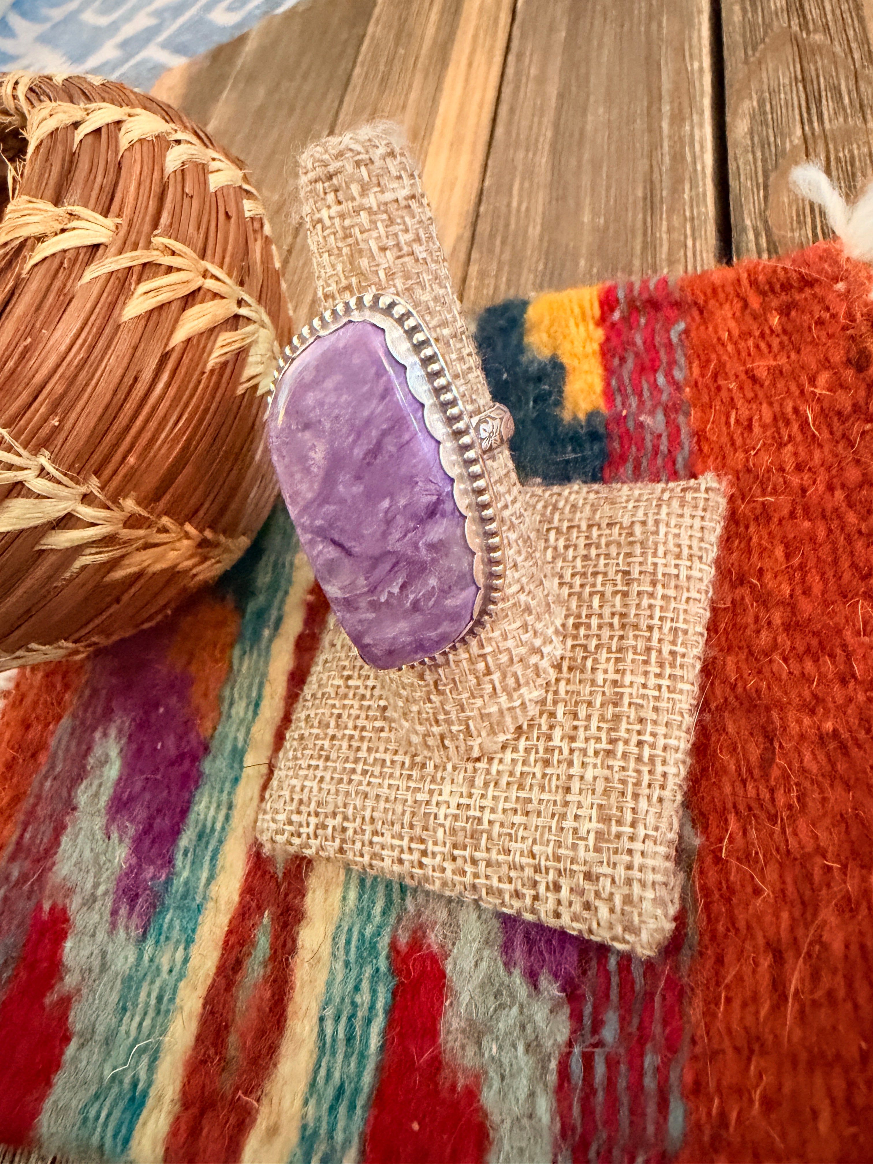 Handmade Sterling Silver and Charoite Adjustable Ring