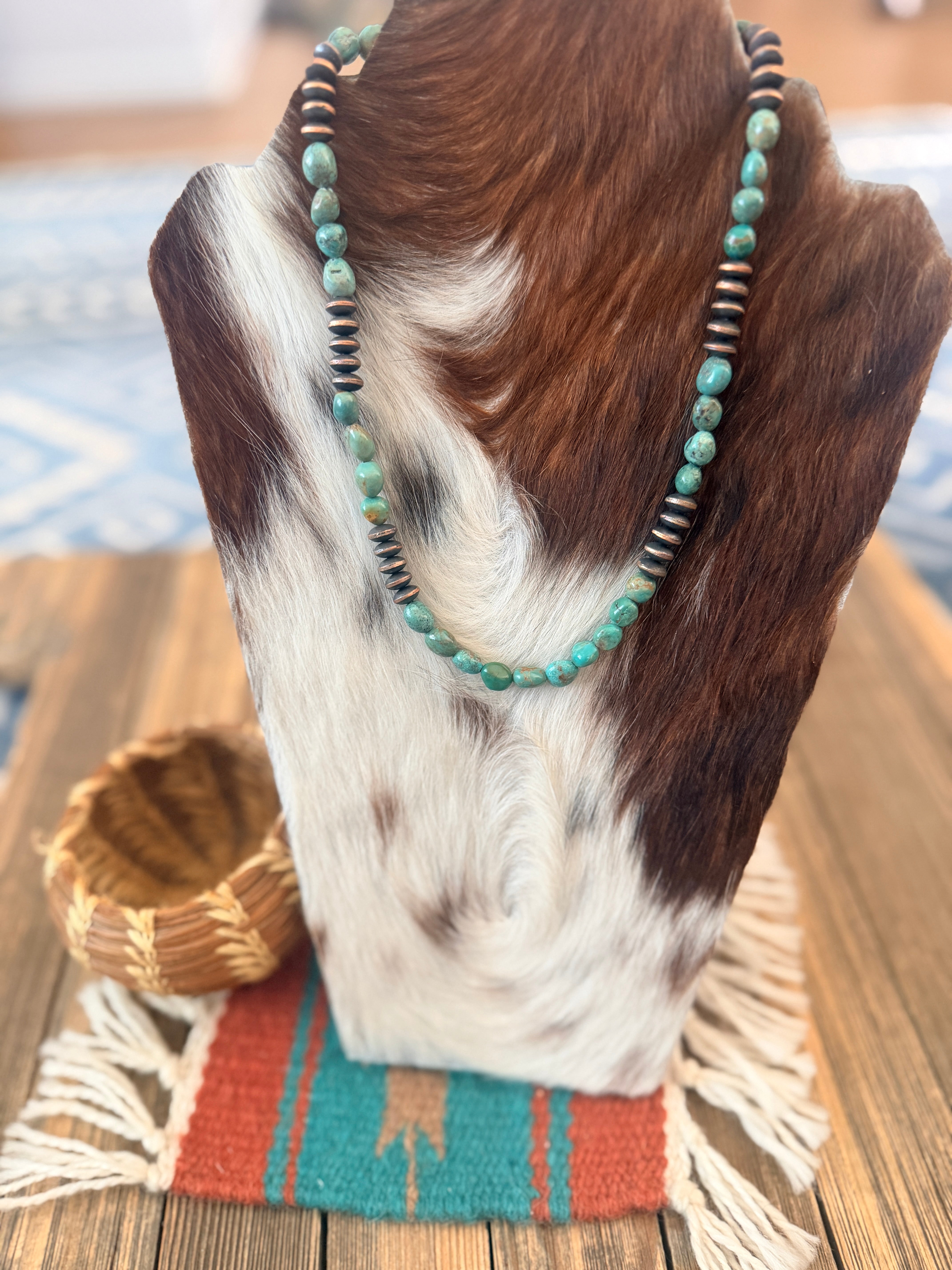 Handcrafted Turquoise & Copper 18” Beaded Necklace