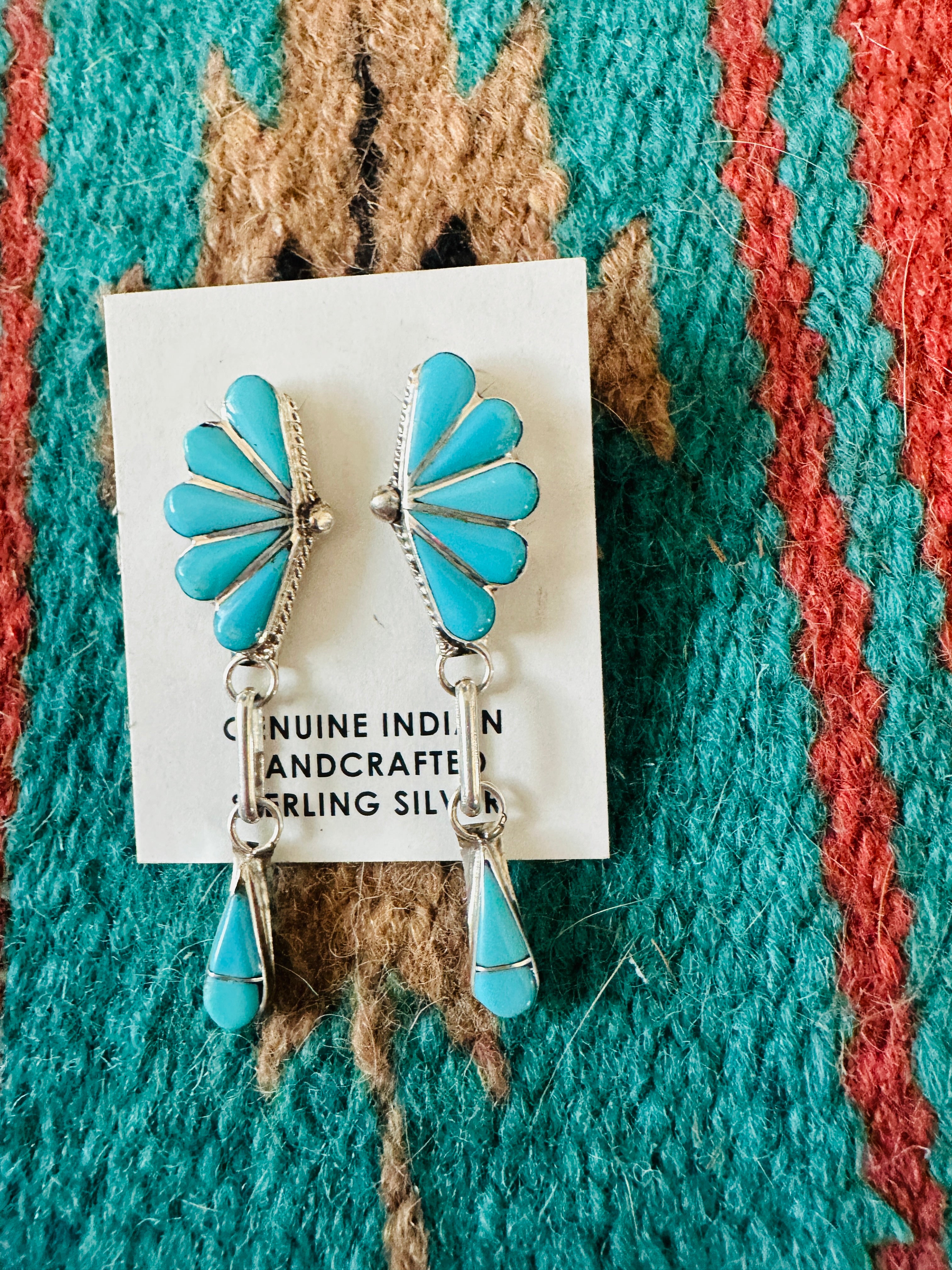 Handcrafted Sterling Silver & Turquoise Inlay Dangle Earrings