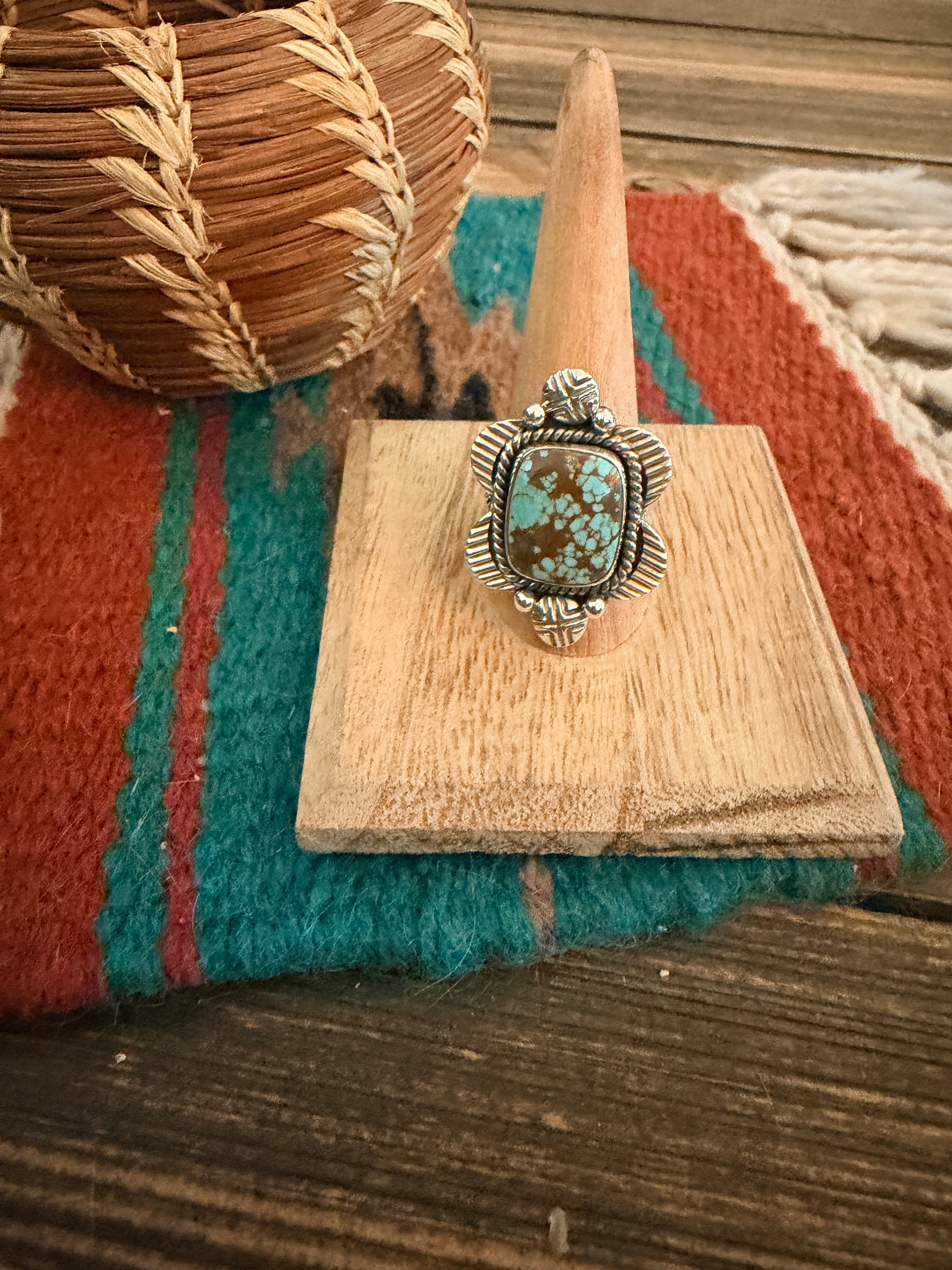 Handmade Sterling Silver Number 8 Turquoise Adjustable Ring Signed Nizhoni